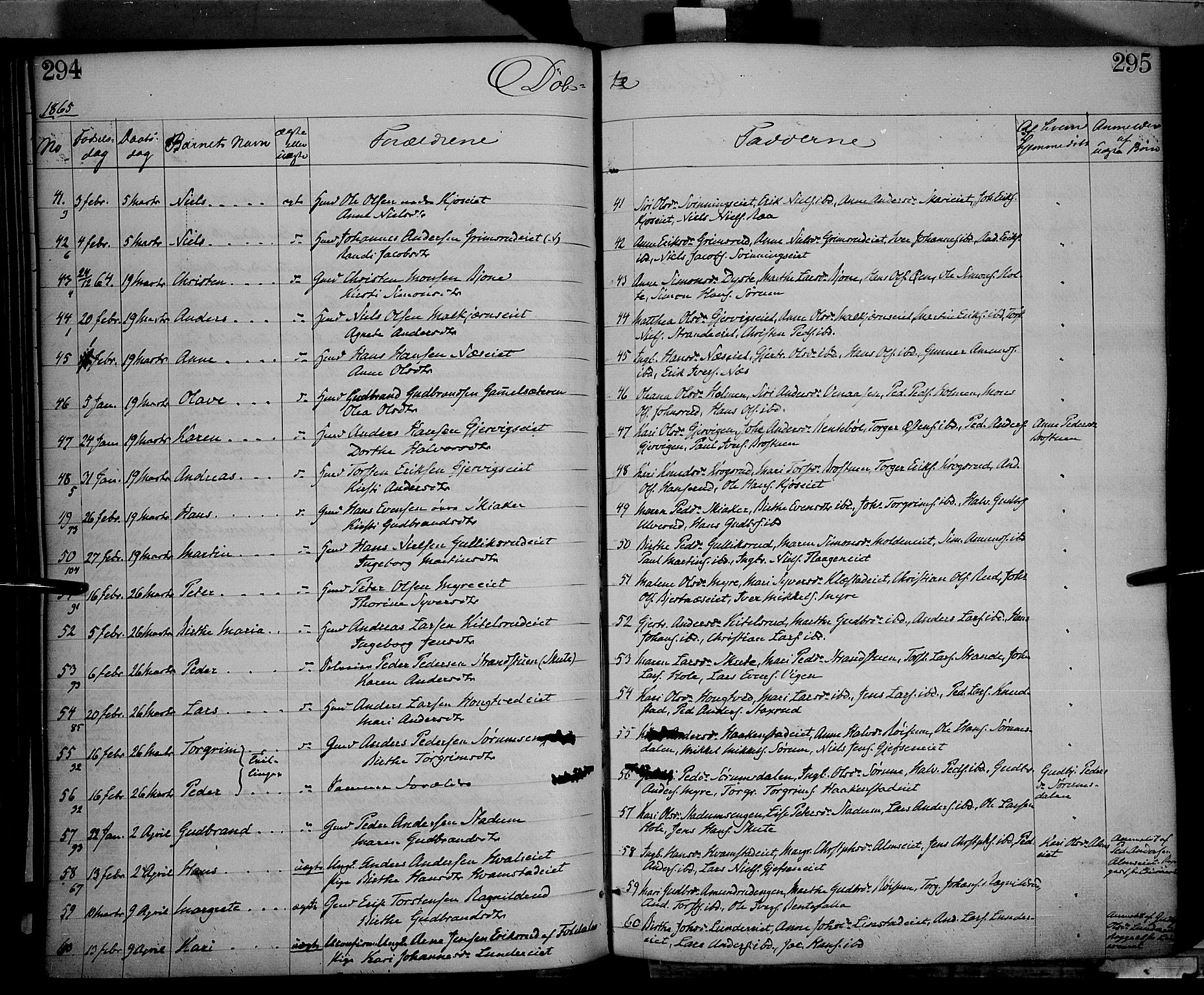 Gran prestekontor, AV/SAH-PREST-112/H/Ha/Haa/L0012: Parish register (official) no. 12, 1856-1874, p. 294-295