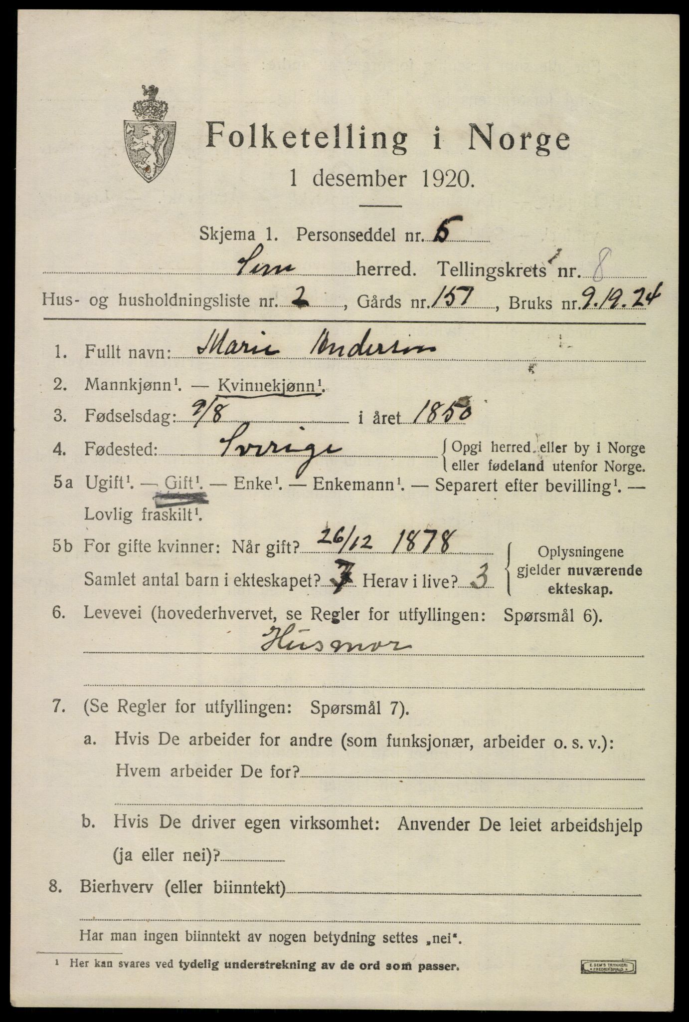 SAKO, 1920 census for Sem, 1920, p. 11211