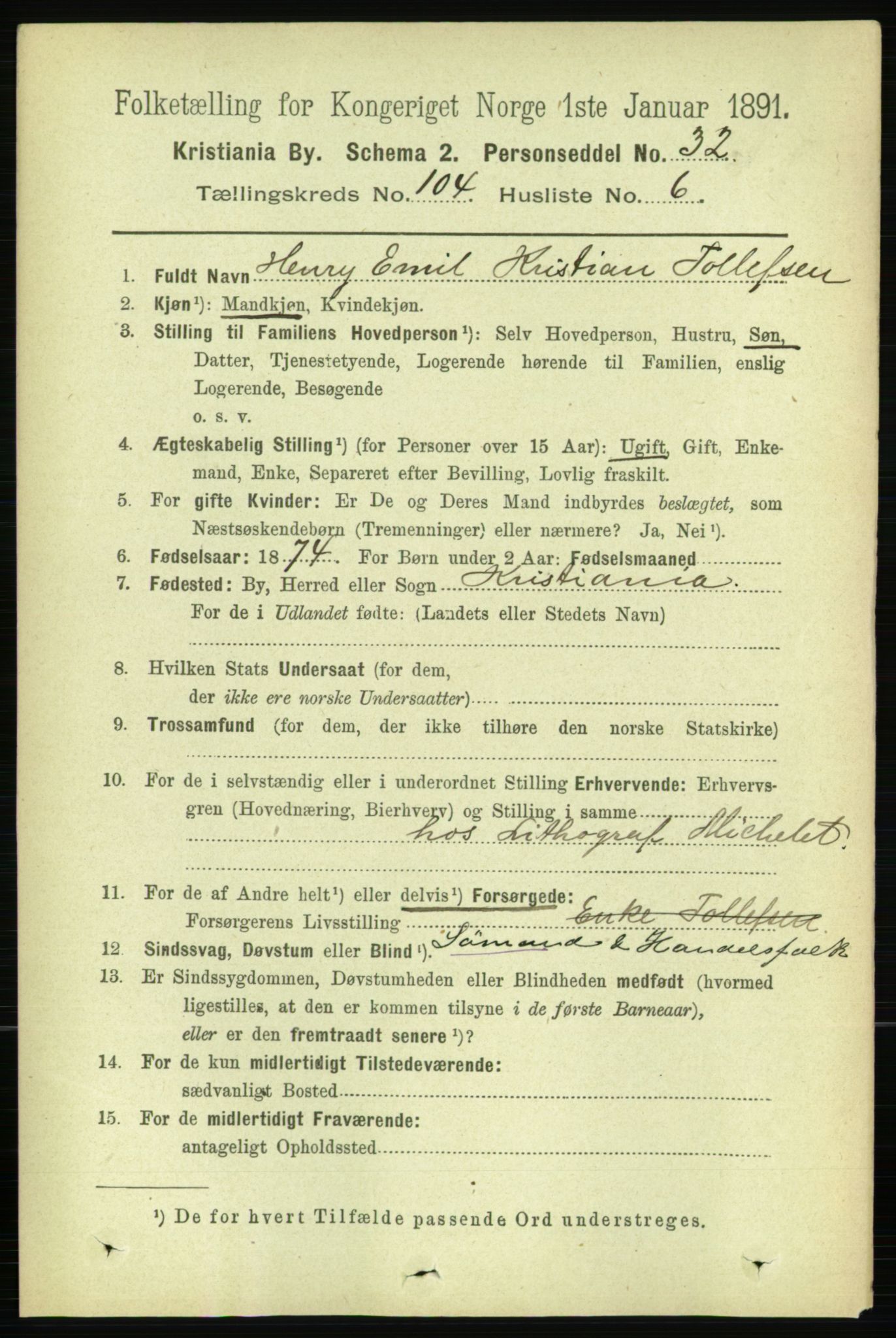 RA, 1891 census for 0301 Kristiania, 1891, p. 52333