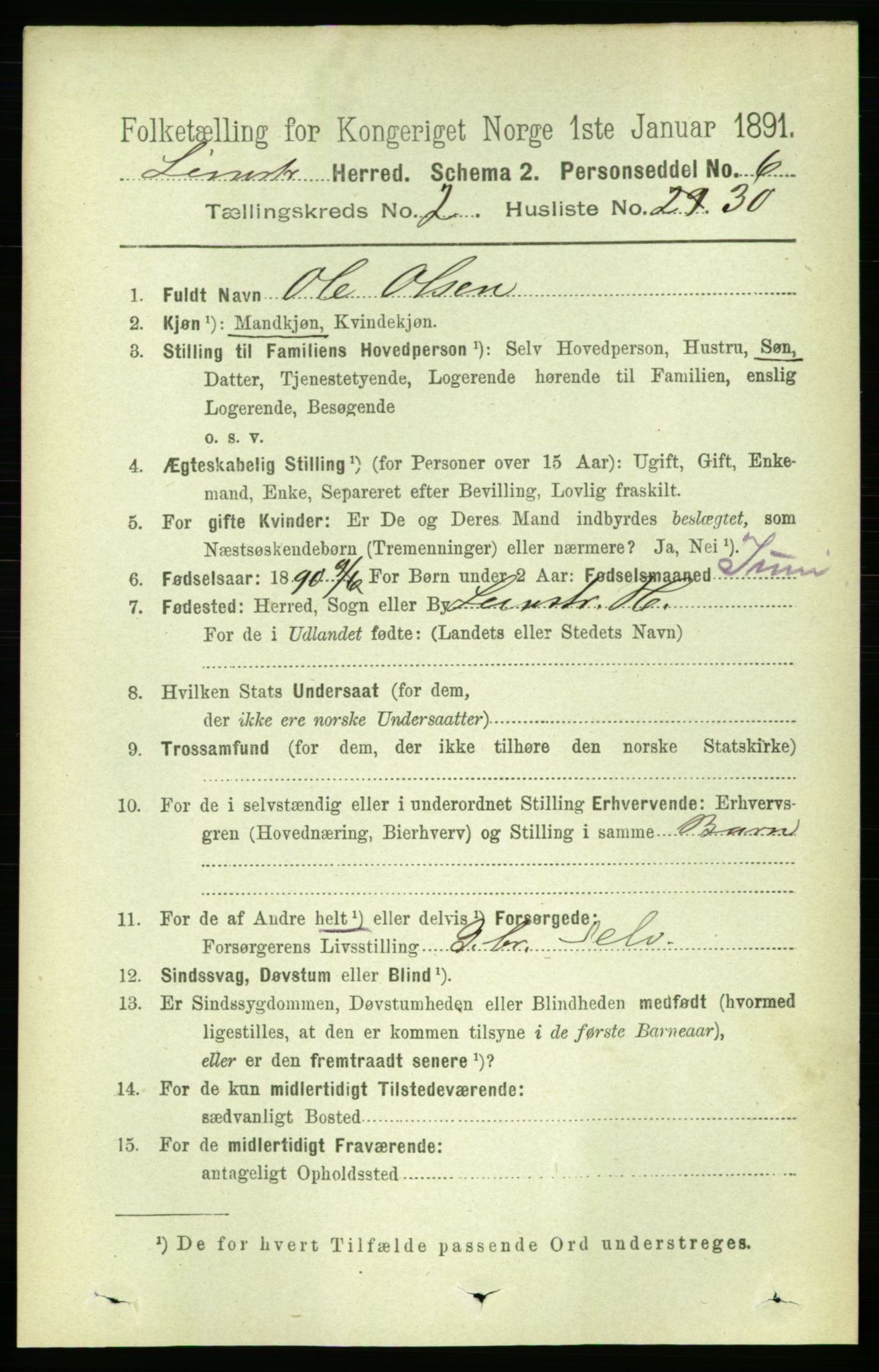 RA, 1891 census for 1654 Leinstrand, 1891, p. 692