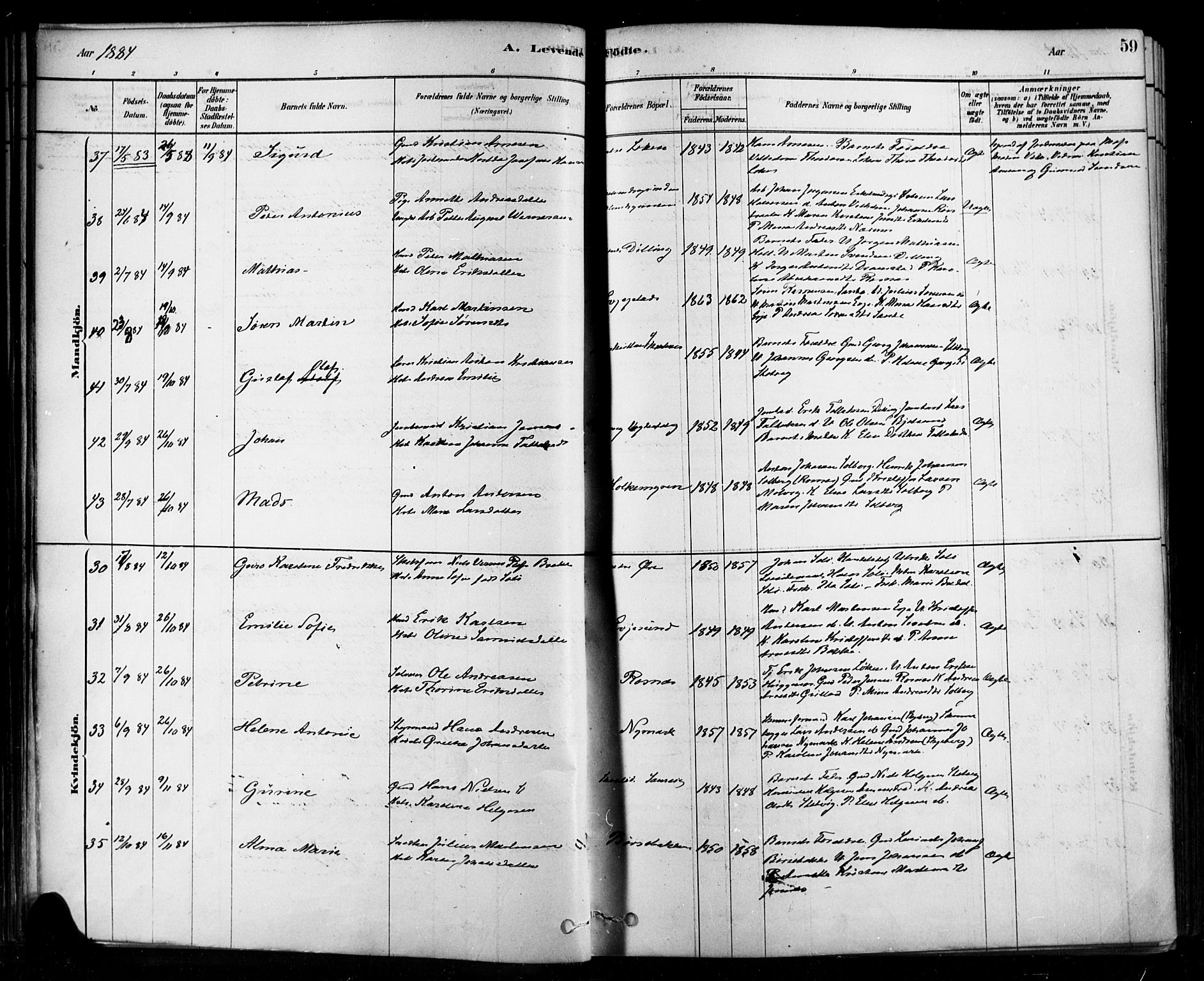 Rygge prestekontor Kirkebøker, AV/SAO-A-10084b/F/Fa/L0007: Parish register (official) no. 7, 1878-1904, p. 59