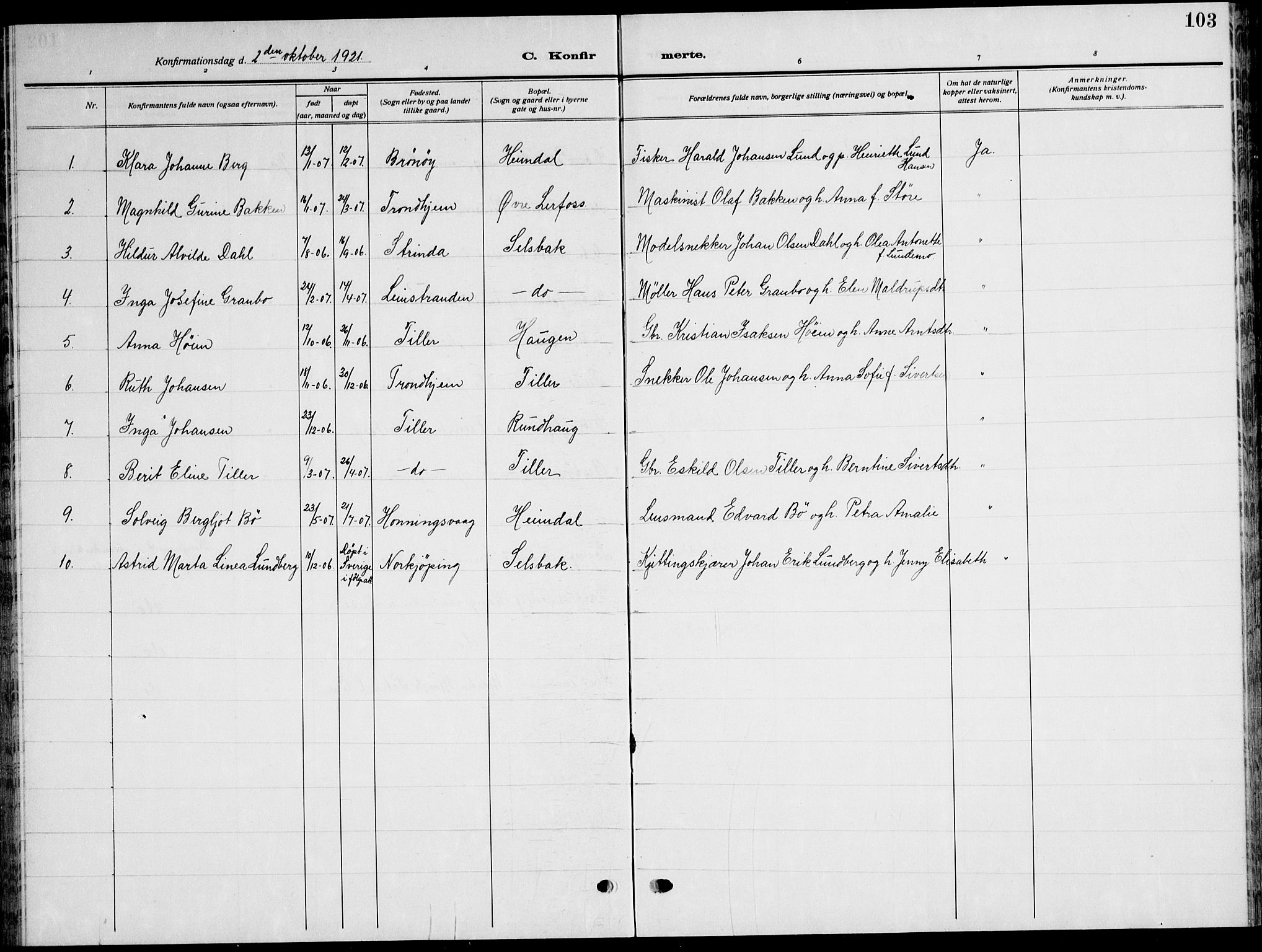 Ministerialprotokoller, klokkerbøker og fødselsregistre - Sør-Trøndelag, SAT/A-1456/621/L0462: Parish register (copy) no. 621C05, 1915-1945, p. 103