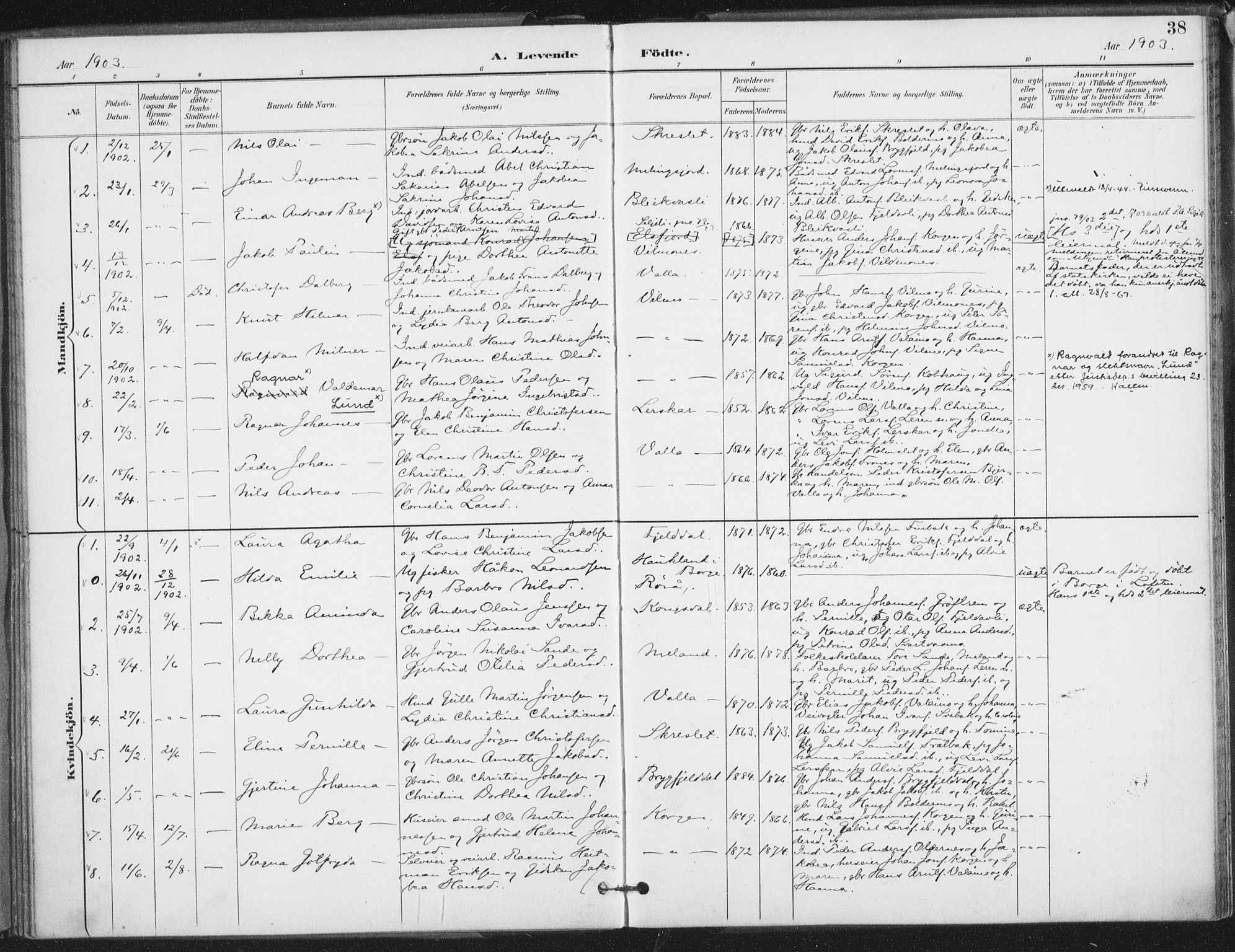 Ministerialprotokoller, klokkerbøker og fødselsregistre - Nordland, SAT/A-1459/826/L0380: Parish register (official) no. 826A03, 1891-1911, p. 38