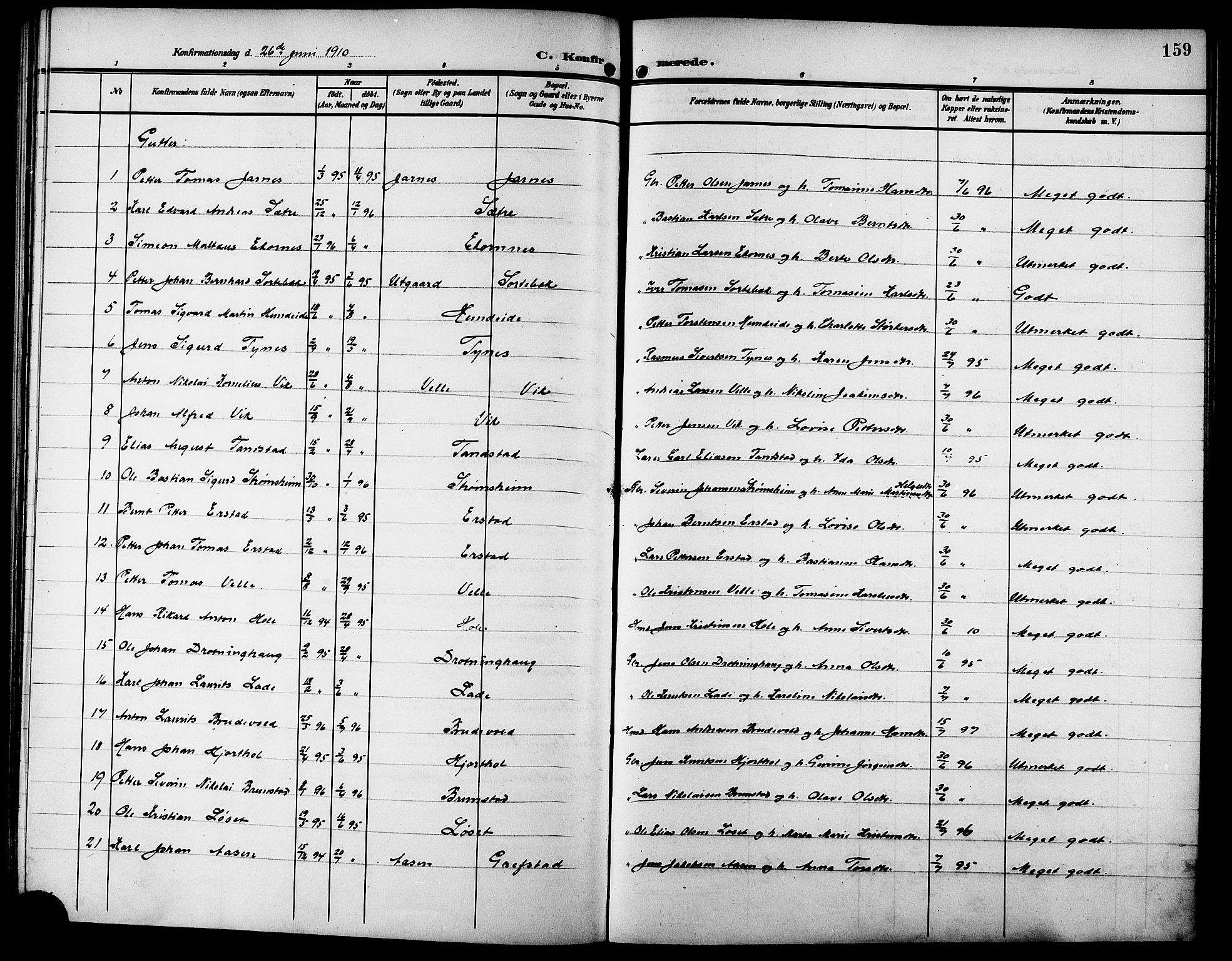 Ministerialprotokoller, klokkerbøker og fødselsregistre - Møre og Romsdal, SAT/A-1454/523/L0341: Parish register (copy) no. 523C04, 1903-1916, p. 159