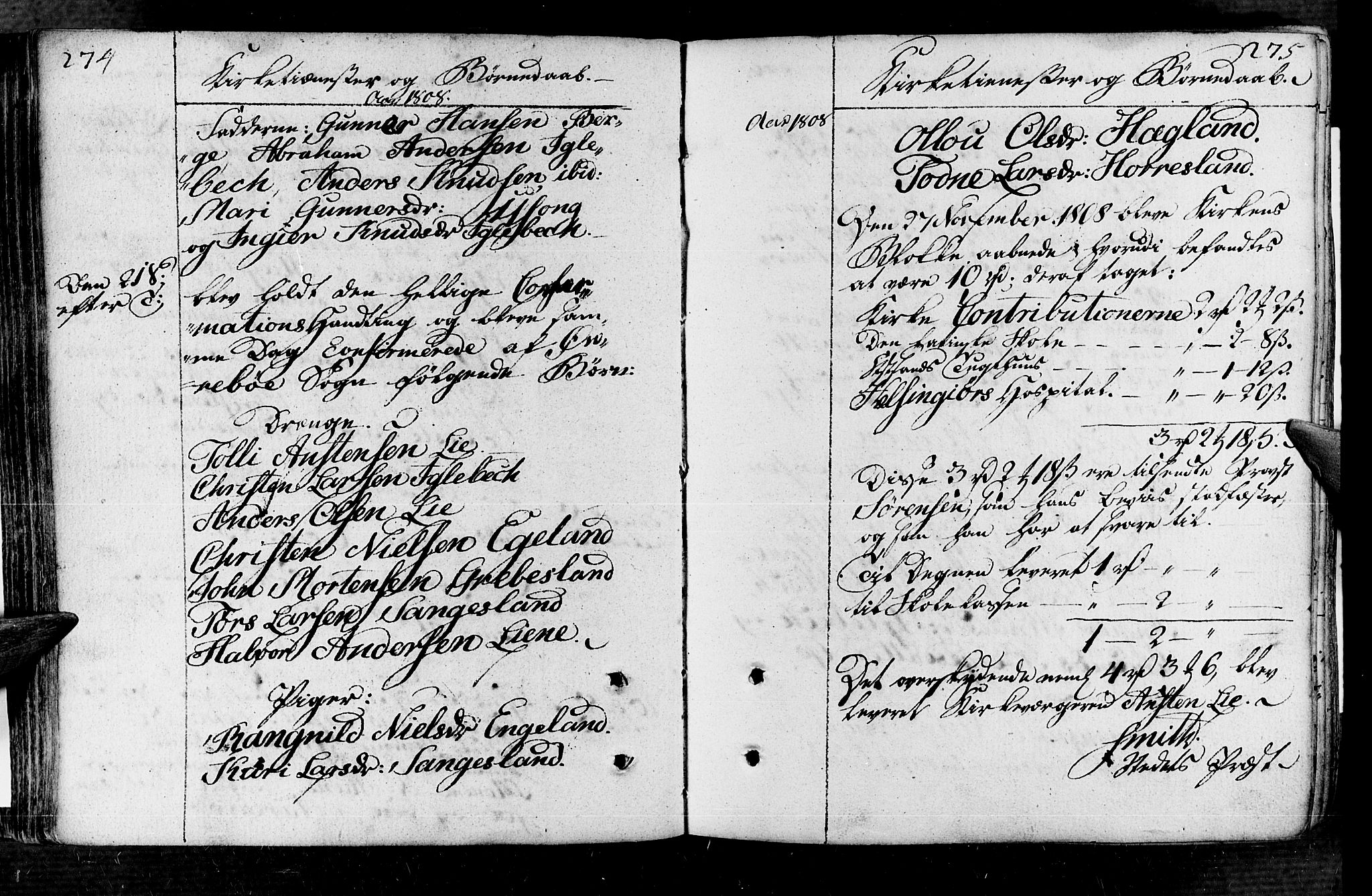 Vennesla sokneprestkontor, SAK/1111-0045/Fa/Fac/L0002: Parish register (official) no. A 2, 1785-1834, p. 274-275