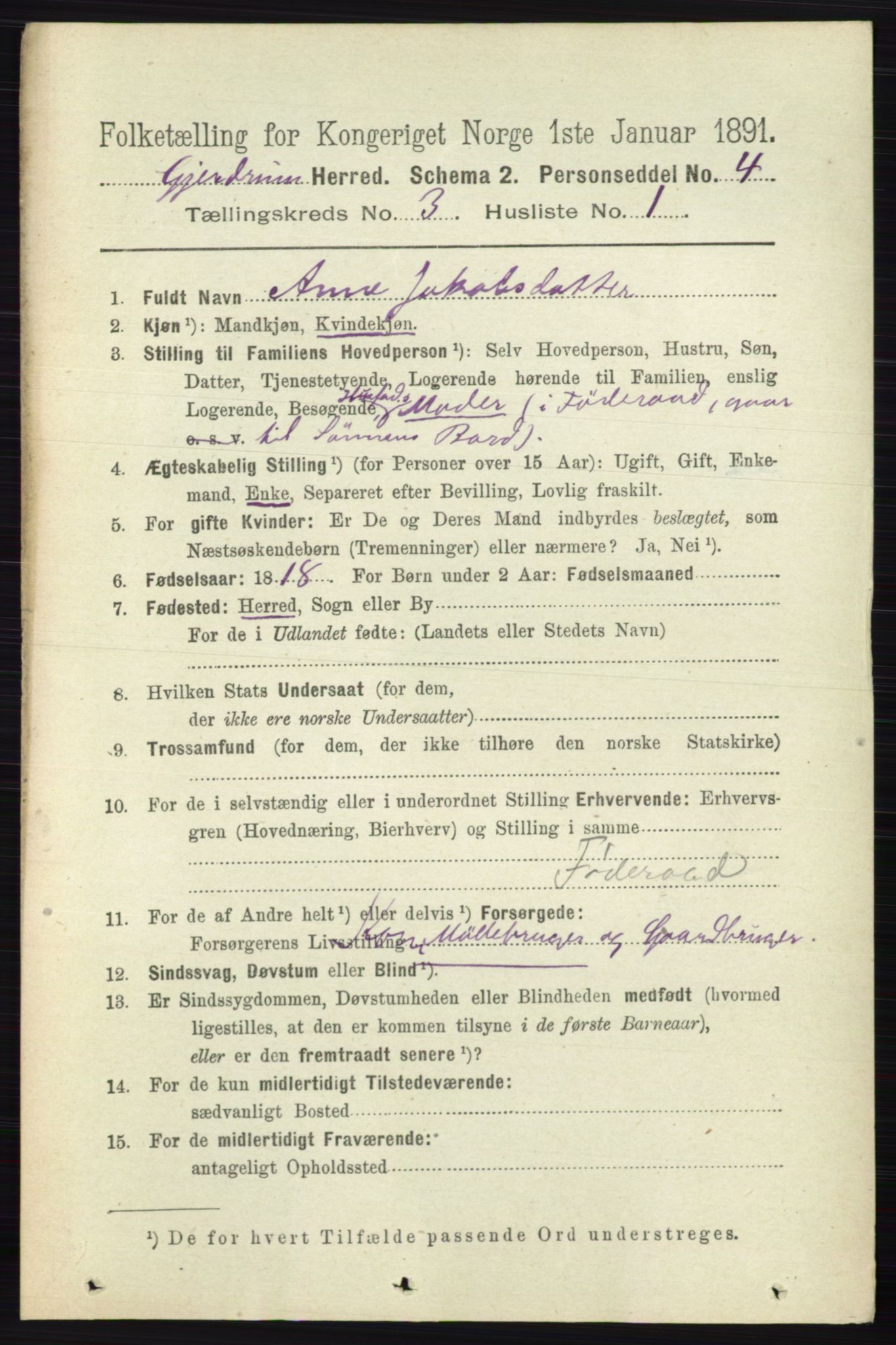 RA, 1891 census for 0234 Gjerdrum, 1891, p. 1255