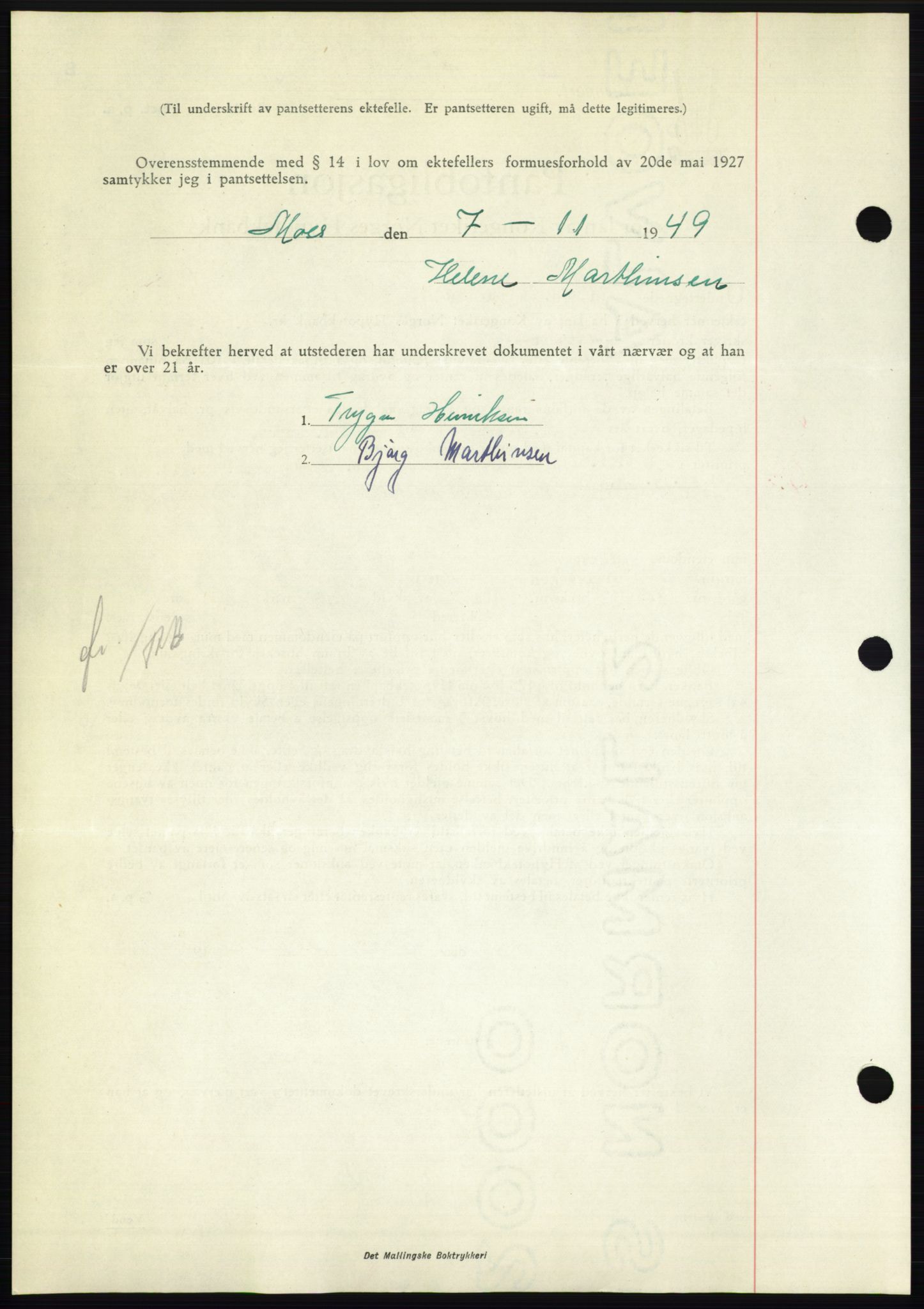 Moss sorenskriveri, SAO/A-10168: Mortgage book no. B23, 1949-1950, Diary no: : 3382/1949