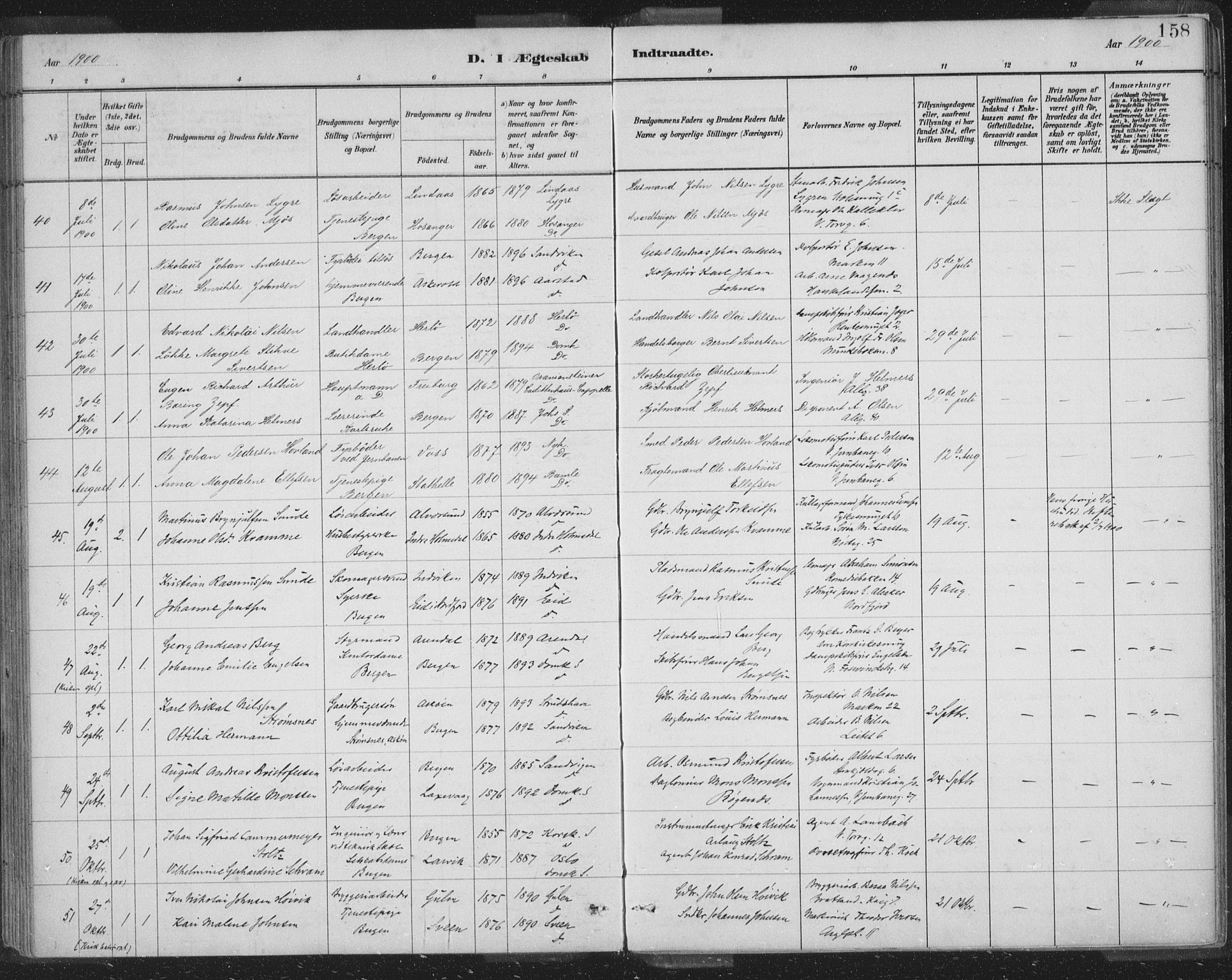 Domkirken sokneprestembete, AV/SAB-A-74801/H/Hab/L0032: Parish register (copy) no. D 4, 1880-1907, p. 158