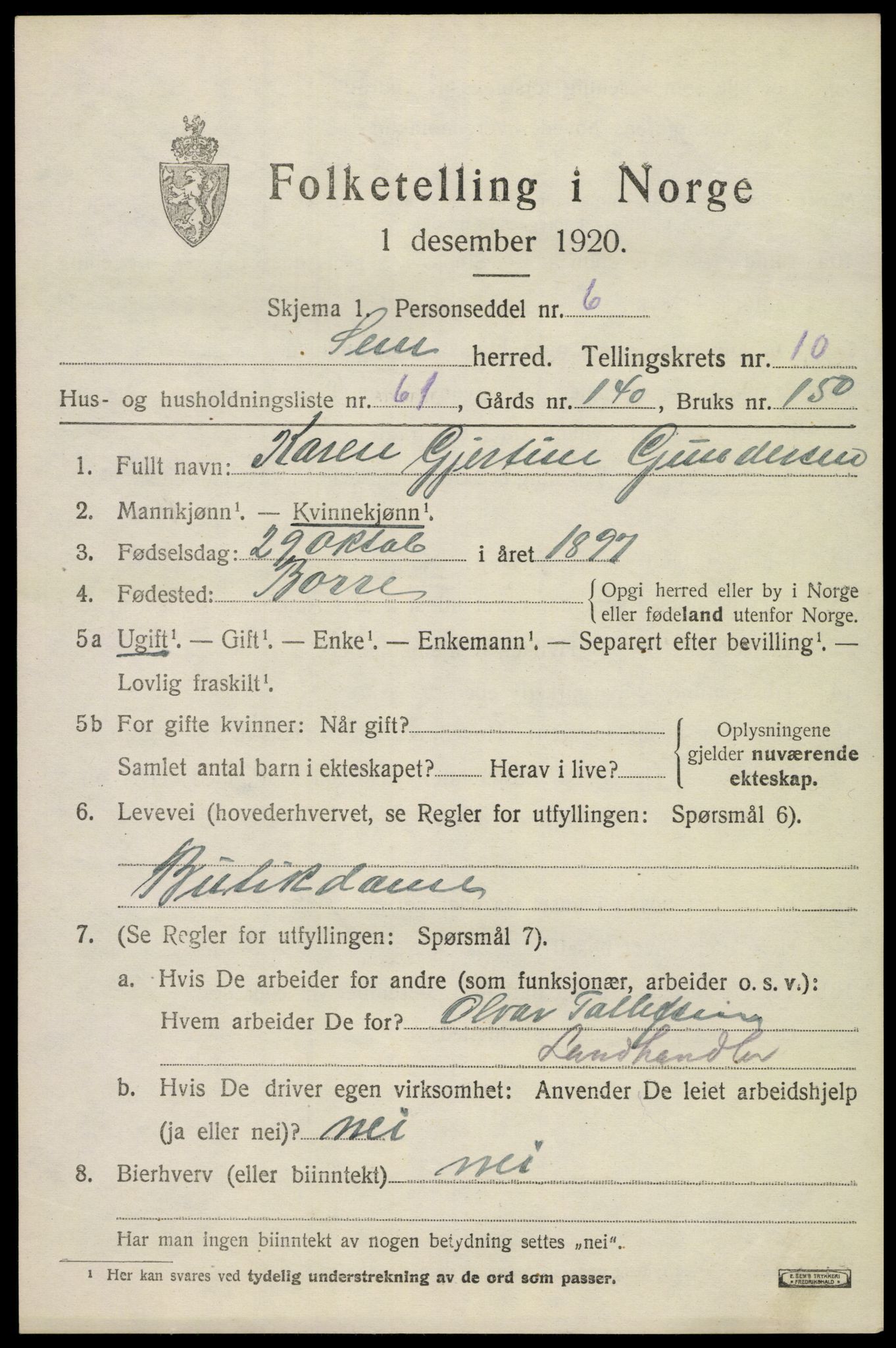 SAKO, 1920 census for Sem, 1920, p. 14379