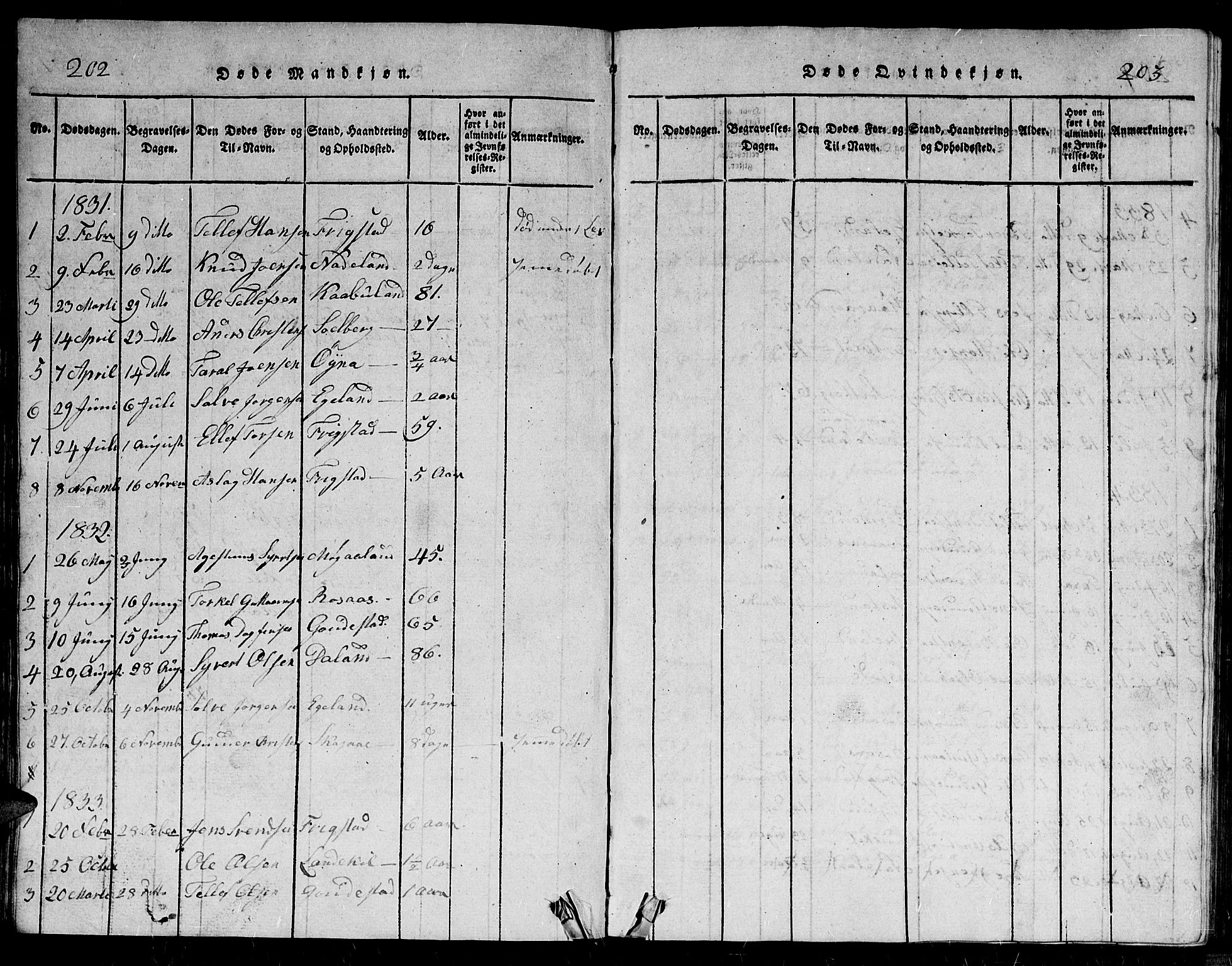 Evje sokneprestkontor, SAK/1111-0008/F/Fb/Fbc/L0001: Parish register (copy) no. B 1, 1816-1836, p. 202-203