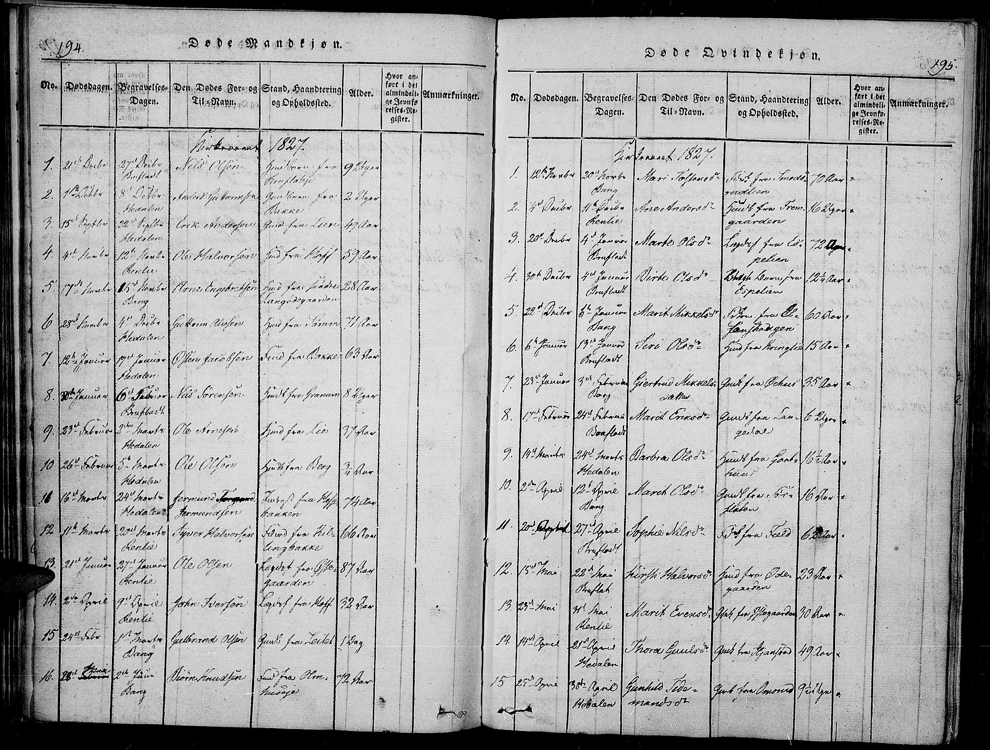 Sør-Aurdal prestekontor, SAH/PREST-128/H/Ha/Haa/L0003: Parish register (official) no. 3, 1825-1840, p. 194-195