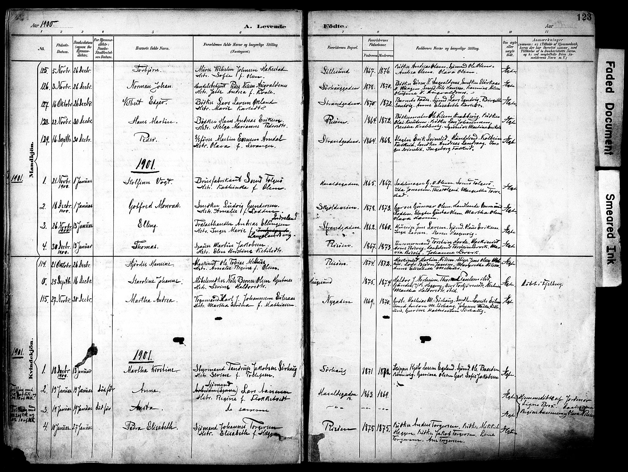 Haugesund sokneprestkontor, SAST/A -101863/H/Ha/Haa/L0006: Parish register (official) no. A 6, 1891-1907, p. 123