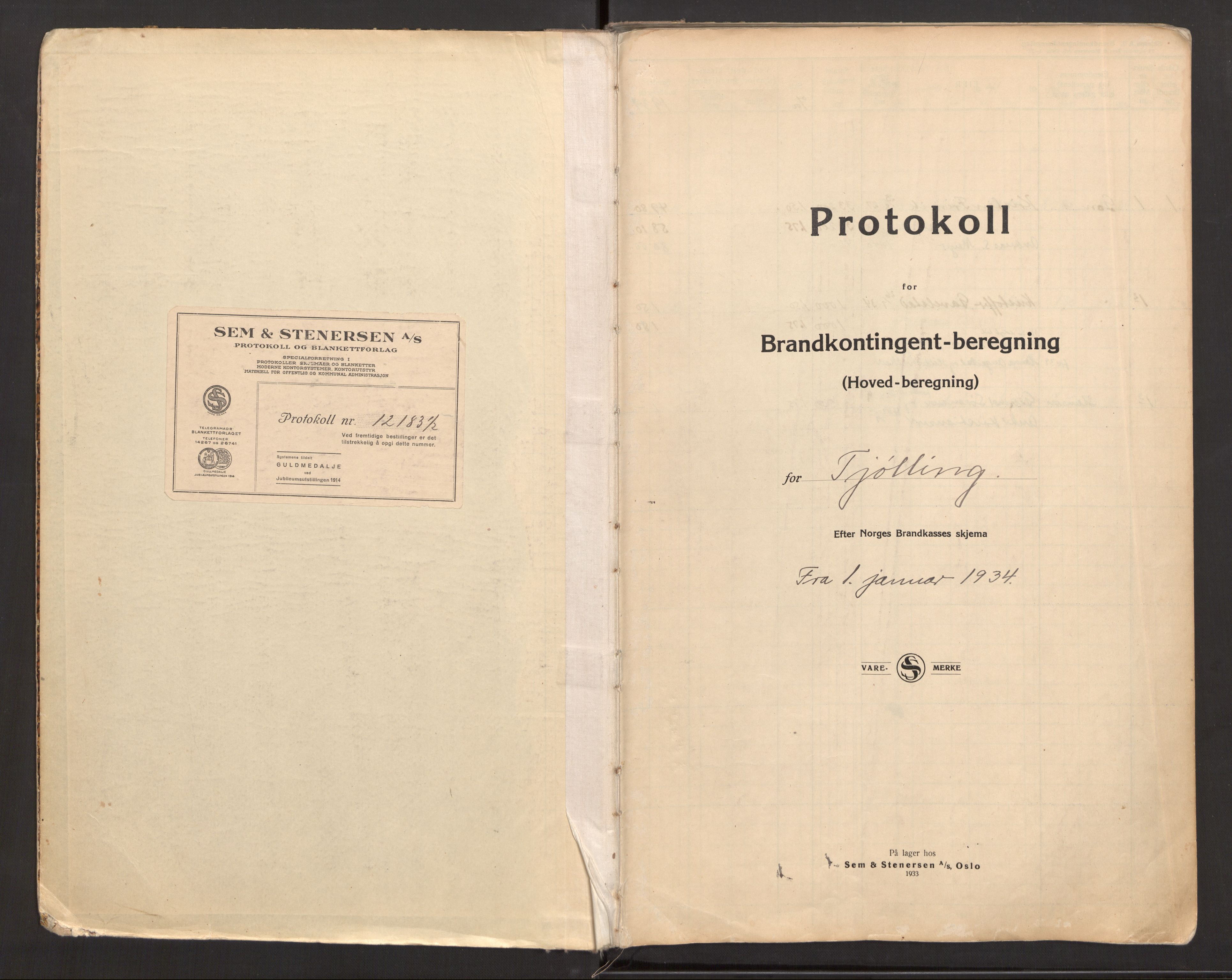 Tjølling lensmannskontor, AV/SAKO-A-16/Y/Yb/Ybb/L0007: Branntakstprotokoll, 1934-1943