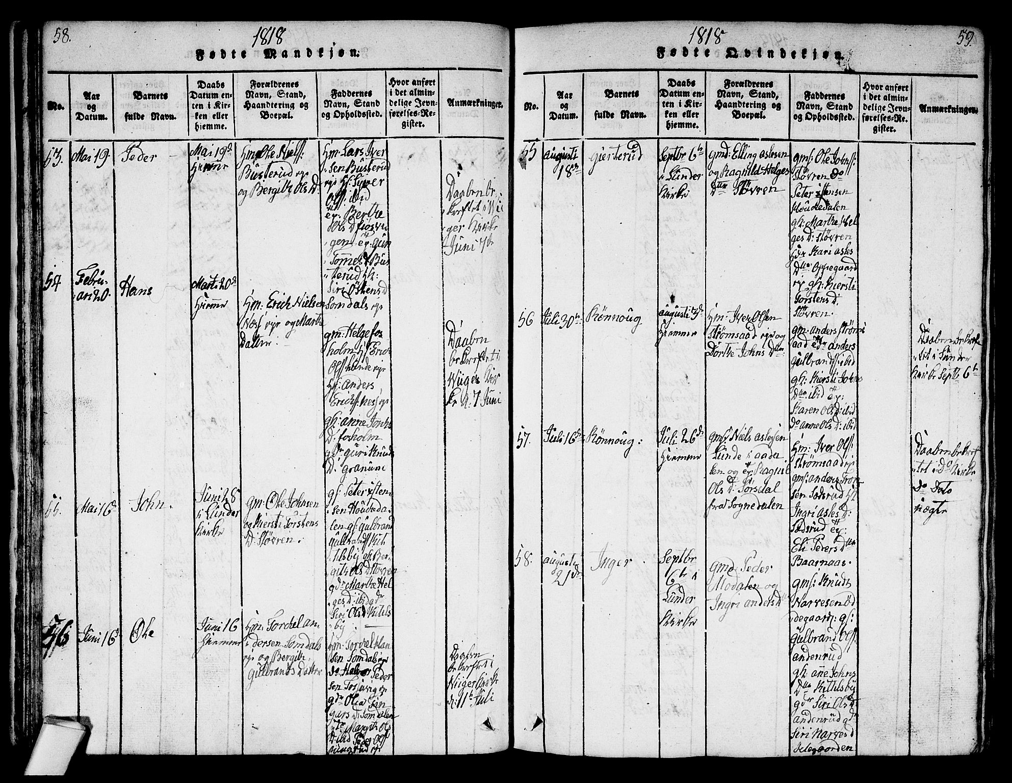 Norderhov kirkebøker, AV/SAKO-A-237/G/Ga/L0003: Parish register (copy) no. I 3 /2, 1814-1876, p. 58-59