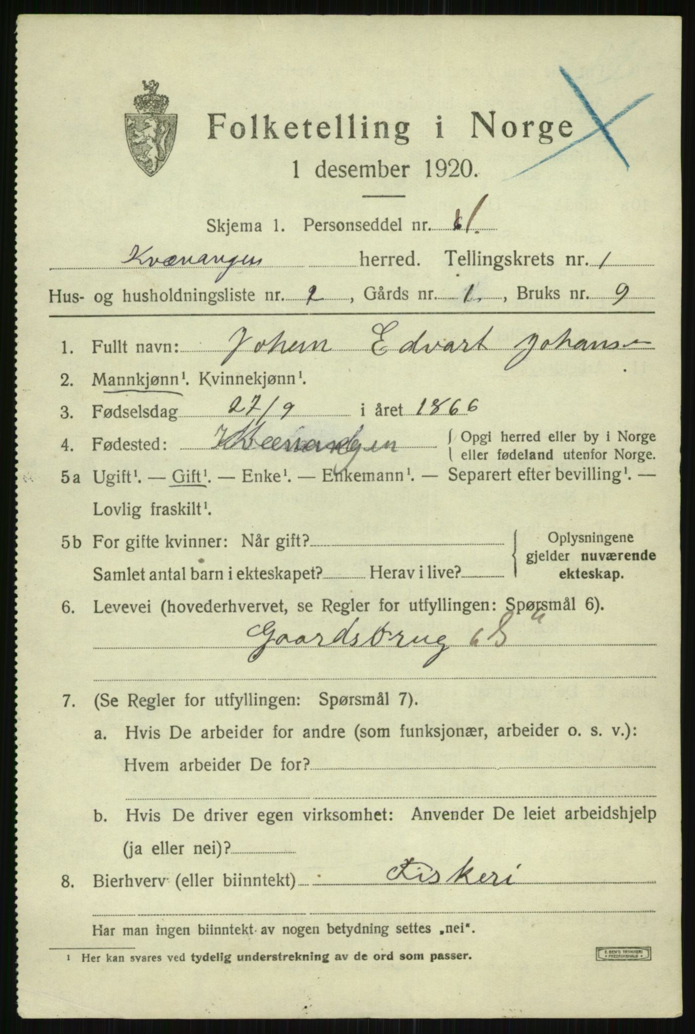 SATØ, 1920 census for Kvænangen, 1920, p. 610