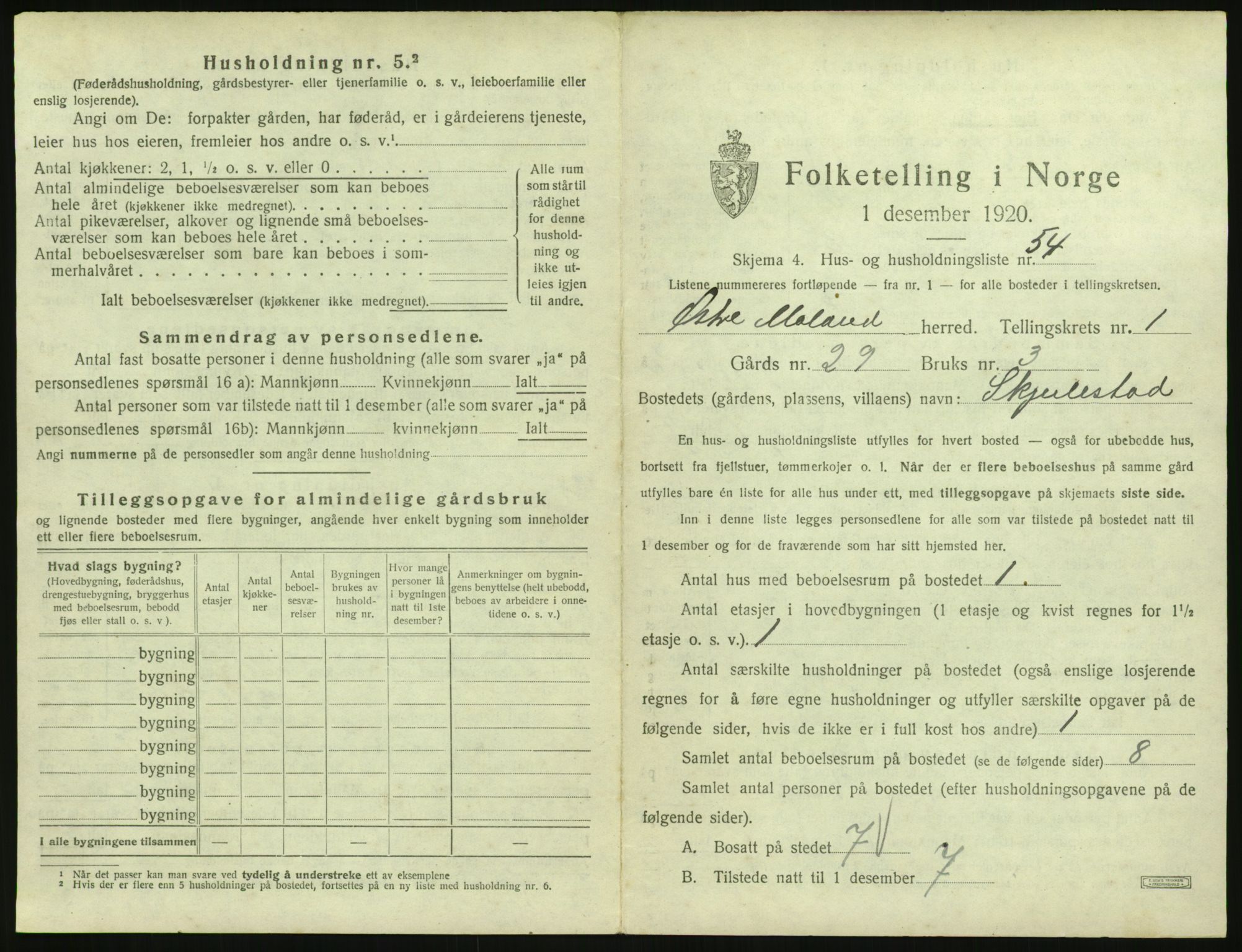 SAK, 1920 census for Austre Moland, 1920, p. 131