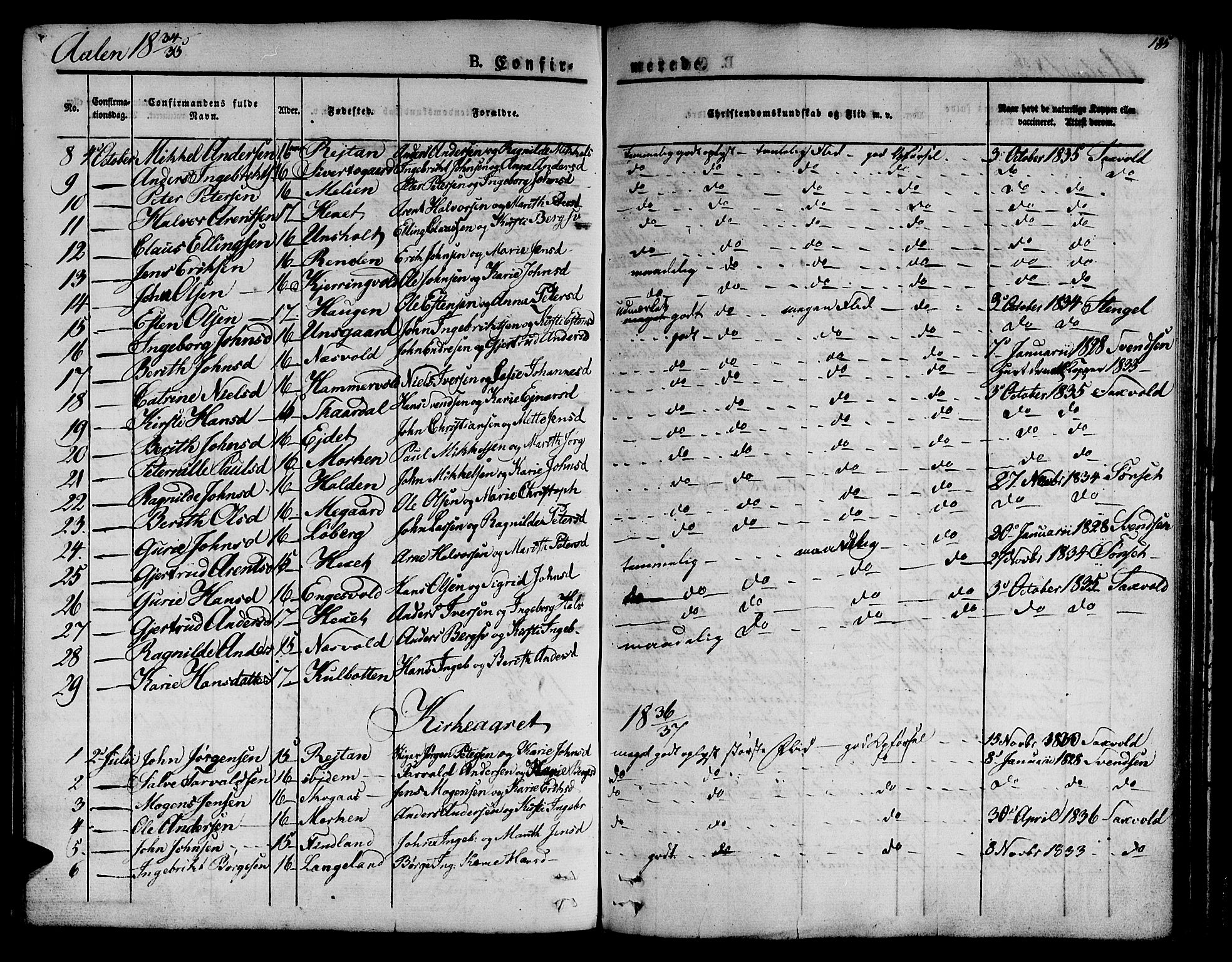 Ministerialprotokoller, klokkerbøker og fødselsregistre - Sør-Trøndelag, SAT/A-1456/685/L0959: Parish register (official) no. 685A04 /3, 1829-1845, p. 185