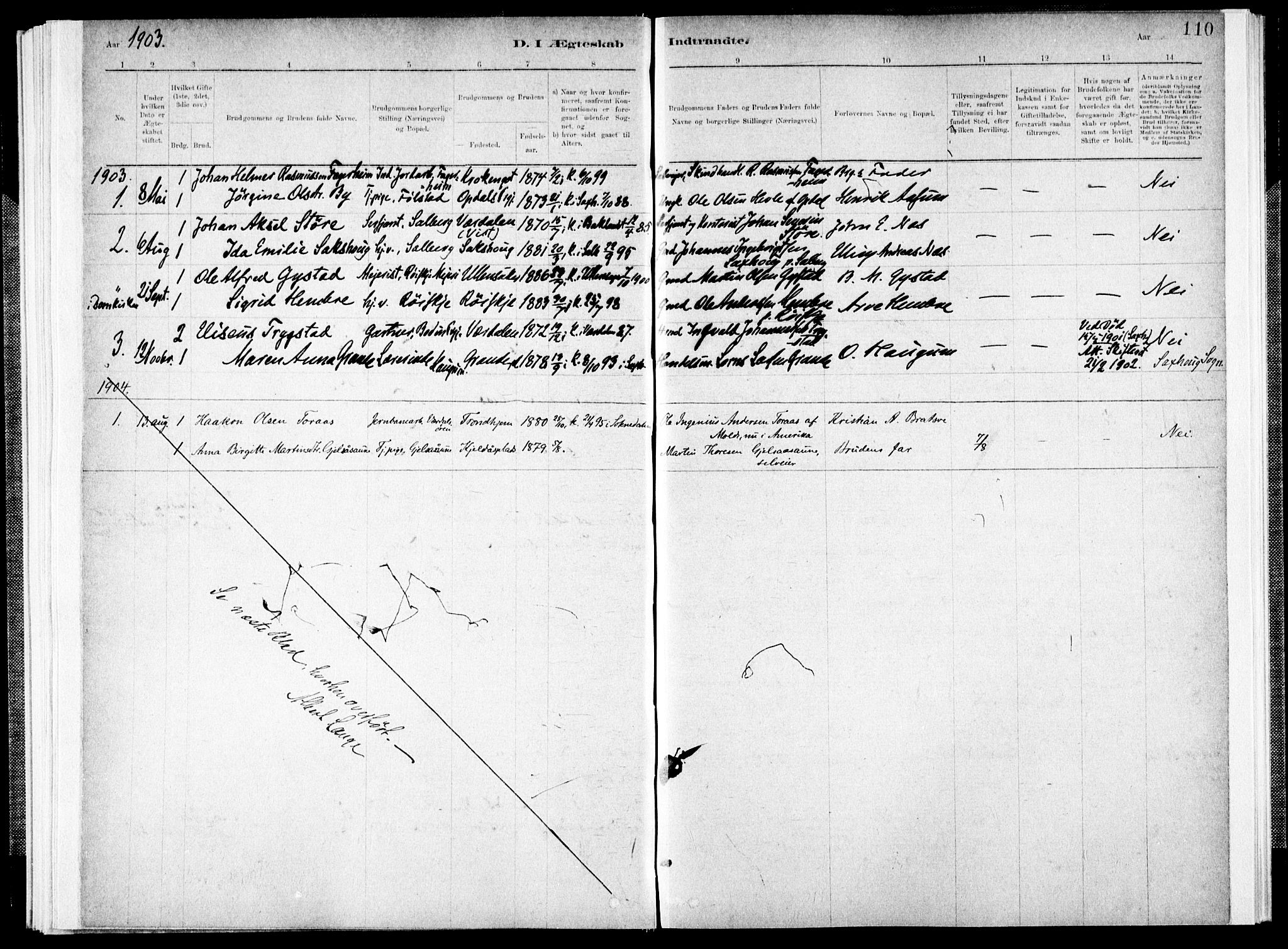 Ministerialprotokoller, klokkerbøker og fødselsregistre - Nord-Trøndelag, SAT/A-1458/731/L0309: Parish register (official) no. 731A01, 1879-1918, p. 110