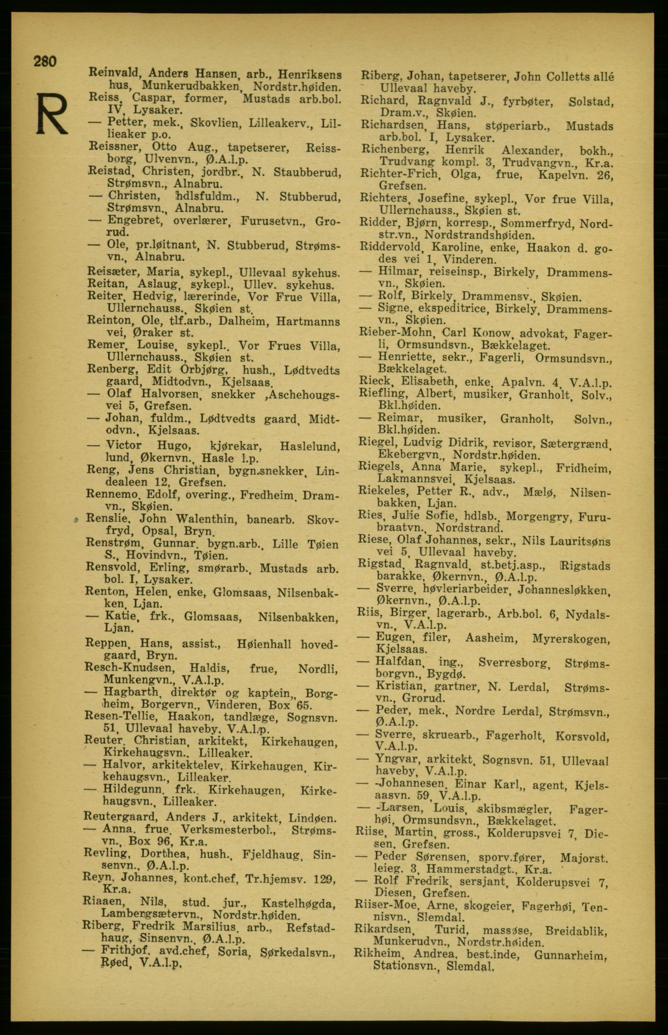 Aker adressebok/adressekalender, PUBL/001/A/003: Akers adressekalender, 1924-1925, p. 280