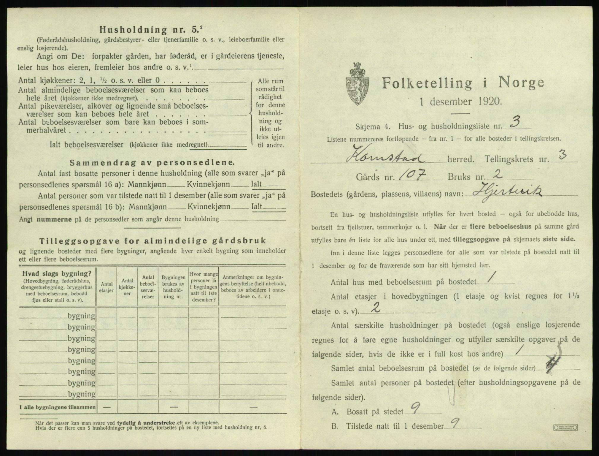 SAT, 1920 census for Kornstad, 1920, p. 217