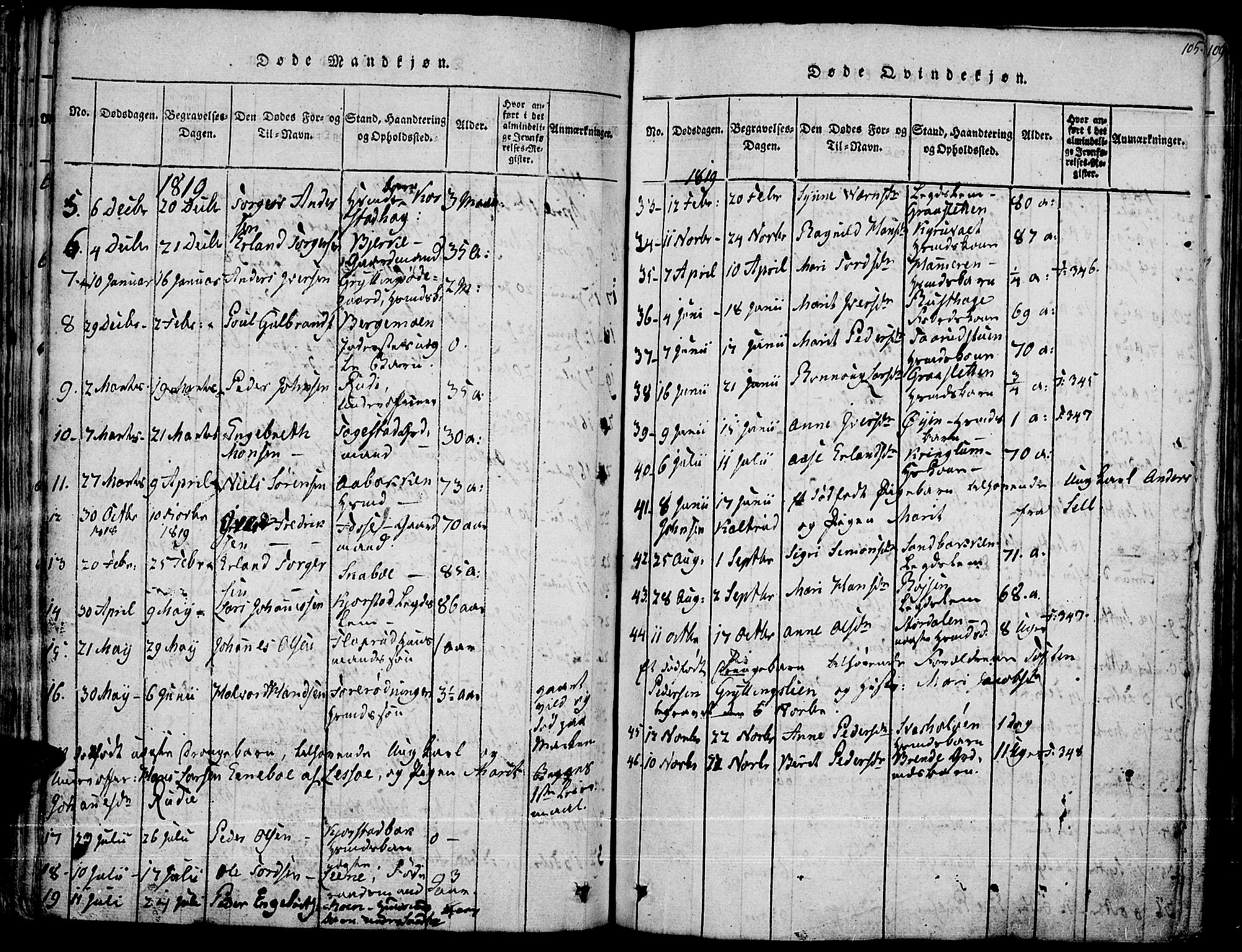 Fron prestekontor, AV/SAH-PREST-078/H/Ha/Haa/L0002: Parish register (official) no. 2, 1816-1827, p. 105