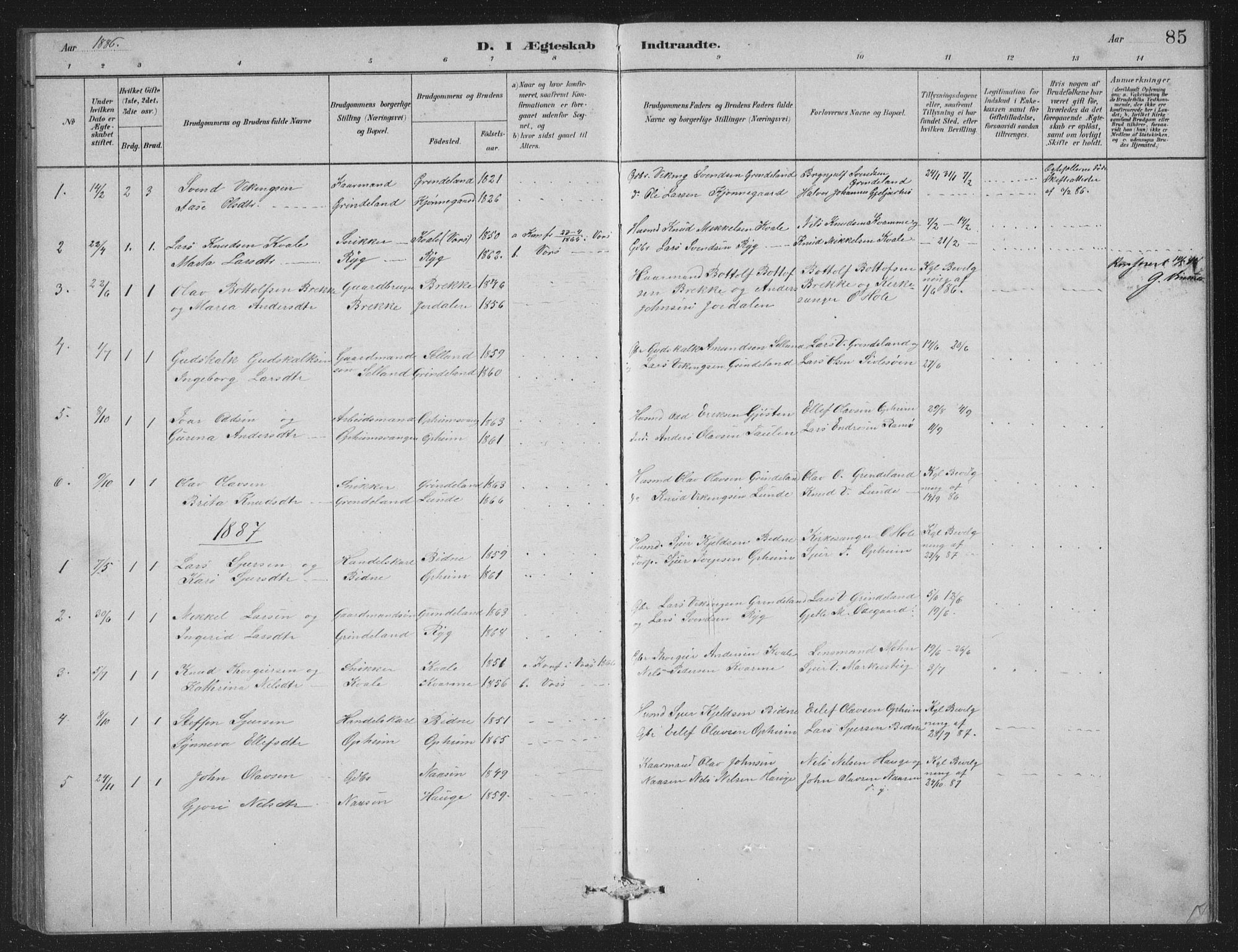 Vossestrand Sokneprestembete, SAB/A-79101/H/Hab: Parish register (copy) no. A 2, 1880-1902, p. 85