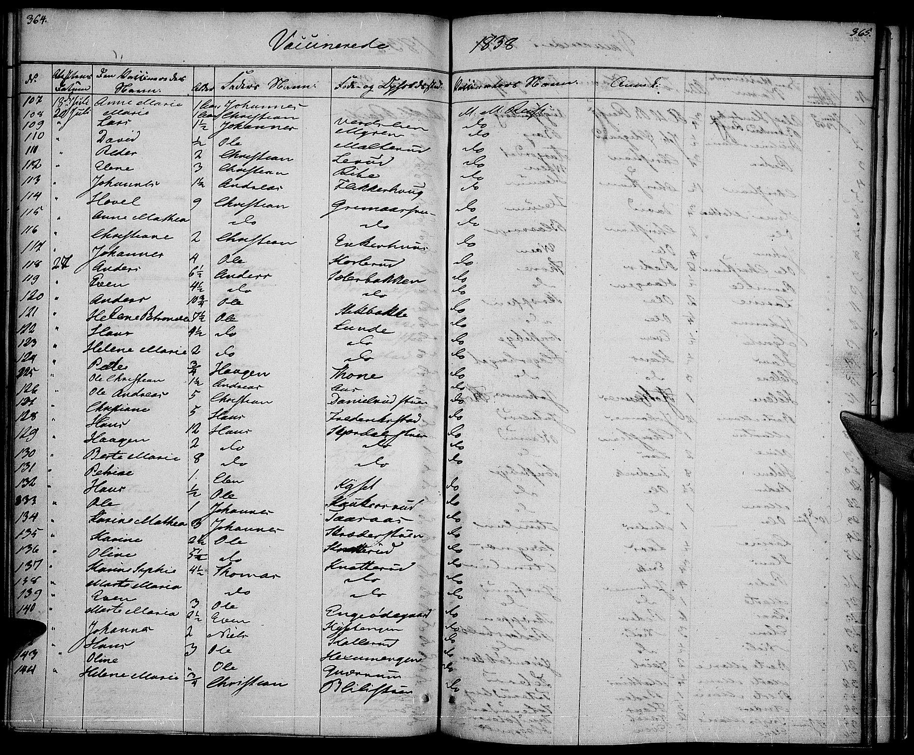 Vestre Toten prestekontor, SAH/PREST-108/H/Ha/Haa/L0003: Parish register (official) no. 3, 1836-1843, p. 364-365