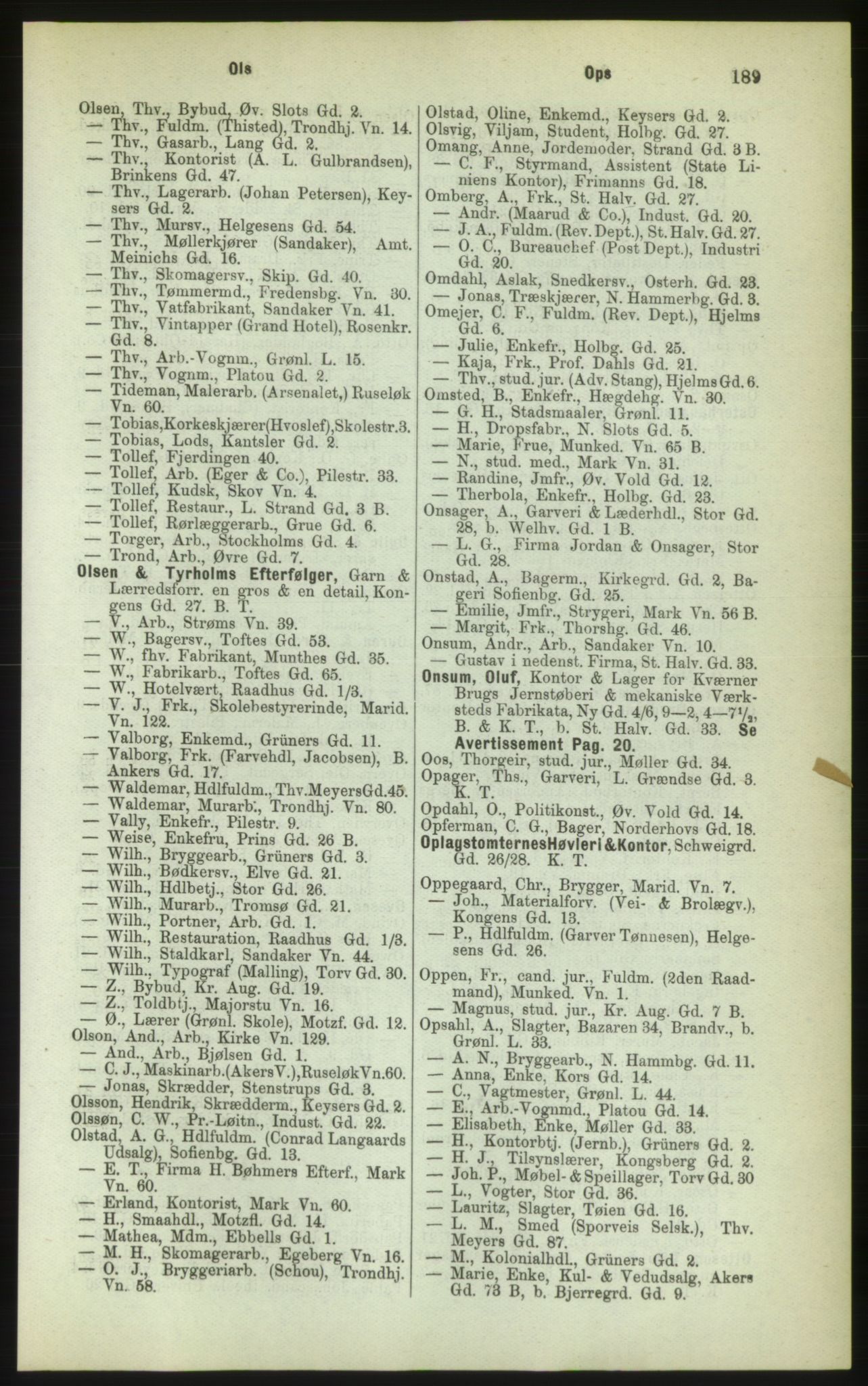 Kristiania/Oslo adressebok, PUBL/-, 1883, p. 189