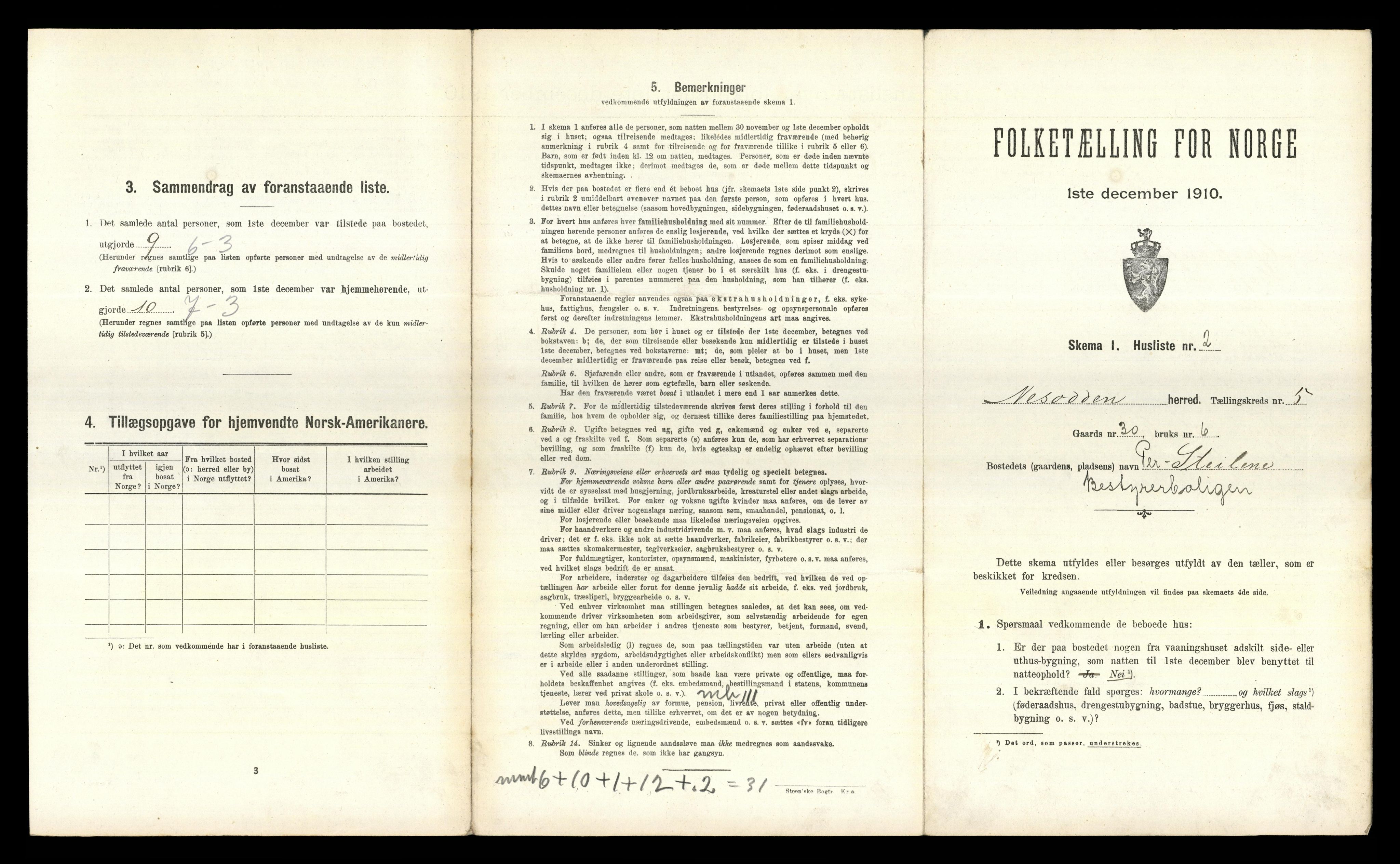 RA, 1910 census for Nesodden, 1910, p. 658