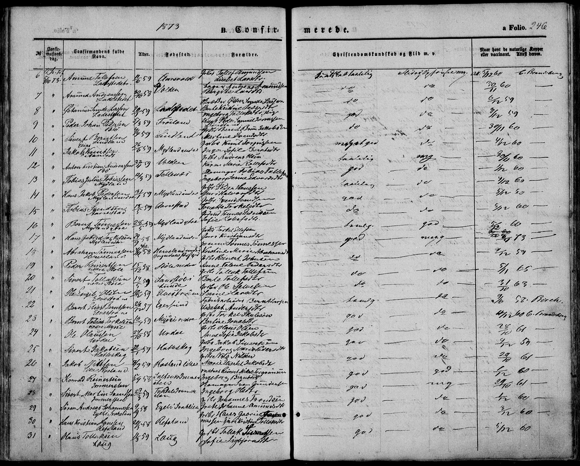 Sokndal sokneprestkontor, AV/SAST-A-101808: Parish register (official) no. A 9, 1857-1874, p. 246