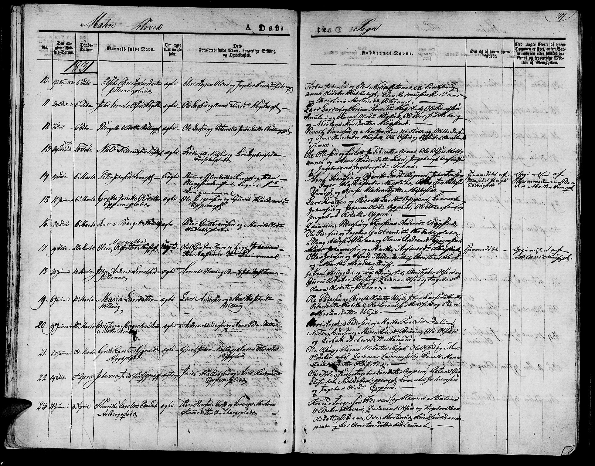 Ministerialprotokoller, klokkerbøker og fødselsregistre - Nord-Trøndelag, SAT/A-1458/735/L0336: Parish register (official) no. 735A05 /1, 1825-1835, p. 27