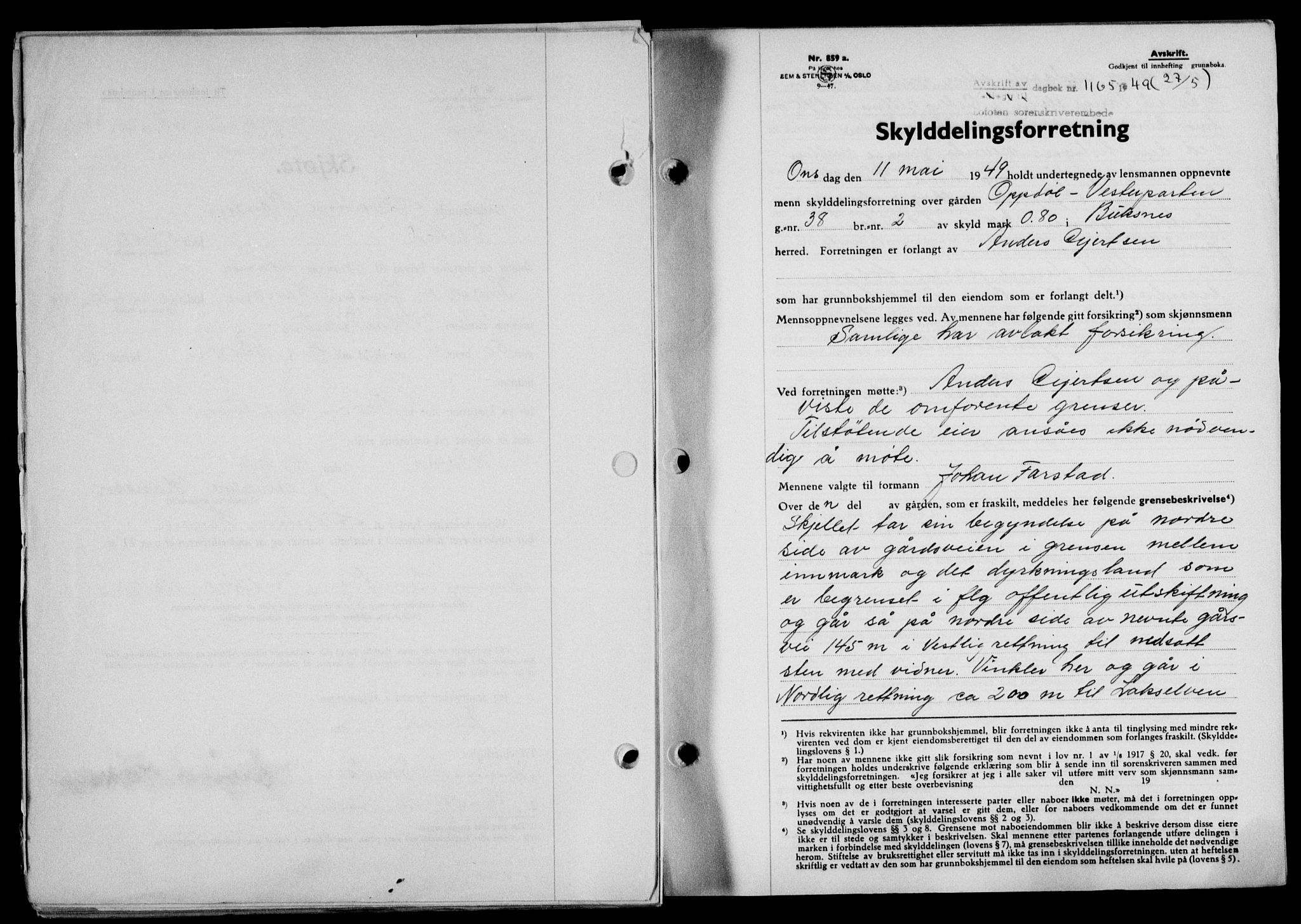 Lofoten sorenskriveri, SAT/A-0017/1/2/2C/L0020a: Mortgage book no. 20a, 1948-1949, Diary no: : 1165/1949
