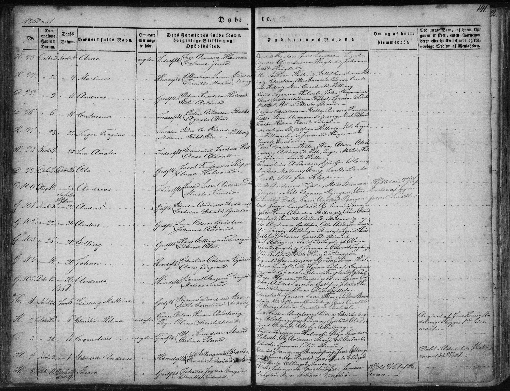 Fjaler sokneprestembete, SAB/A-79801/H/Haa/Haaa/L0006: Parish register (official) no. A 6, 1835-1884, p. 141