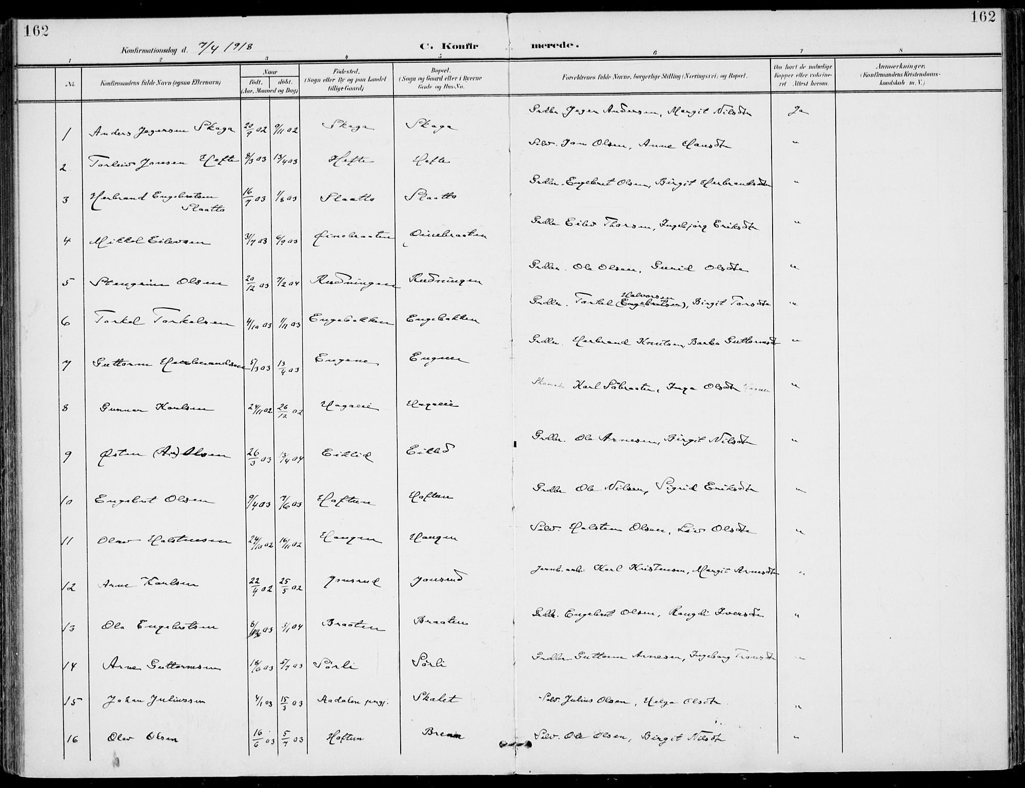 Gol kirkebøker, SAKO/A-226/F/Fa/L0006: Parish register (official) no. I 6, 1901-1918, p. 162