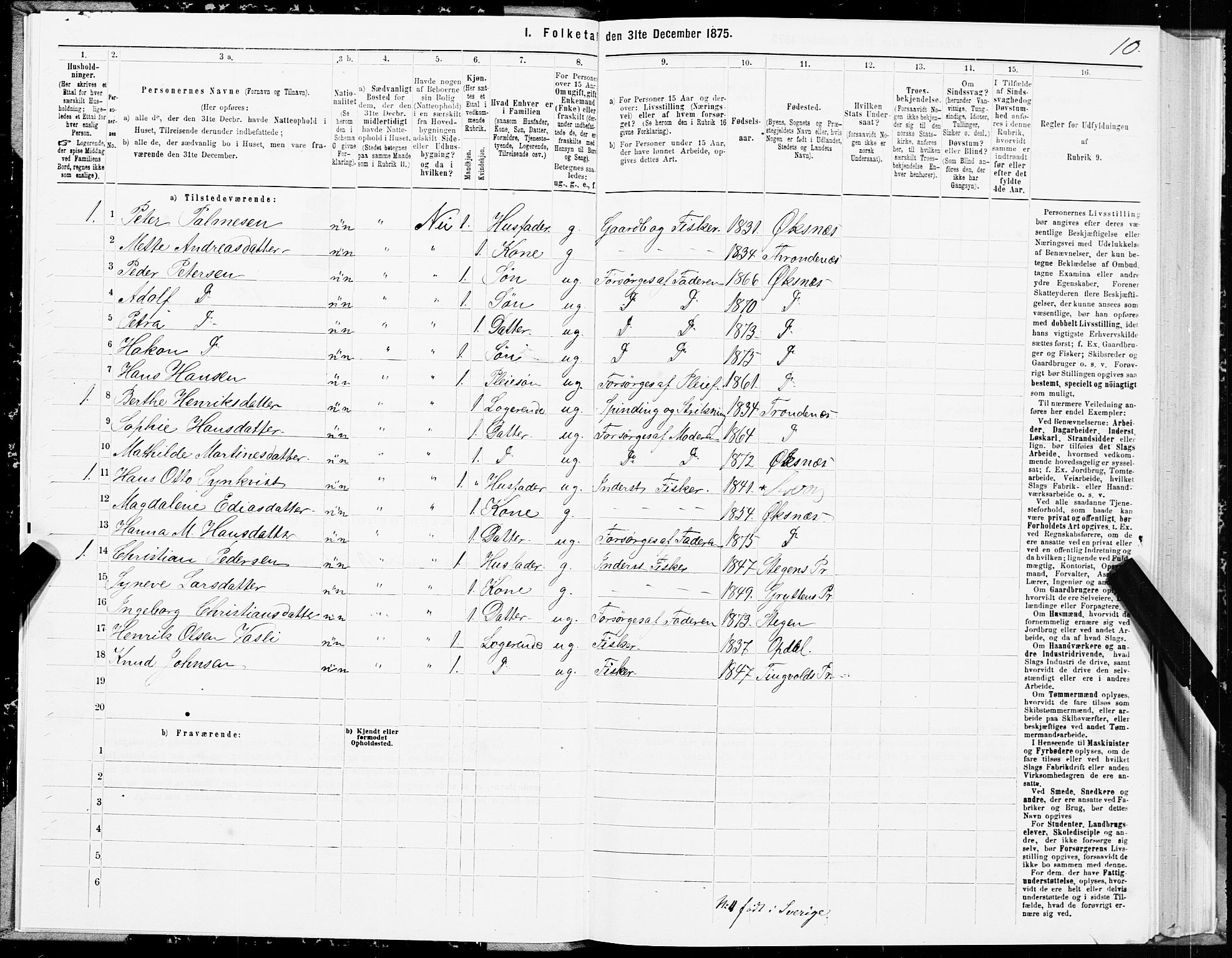 SAT, 1875 census for 1868P Øksnes, 1875, p. 1010