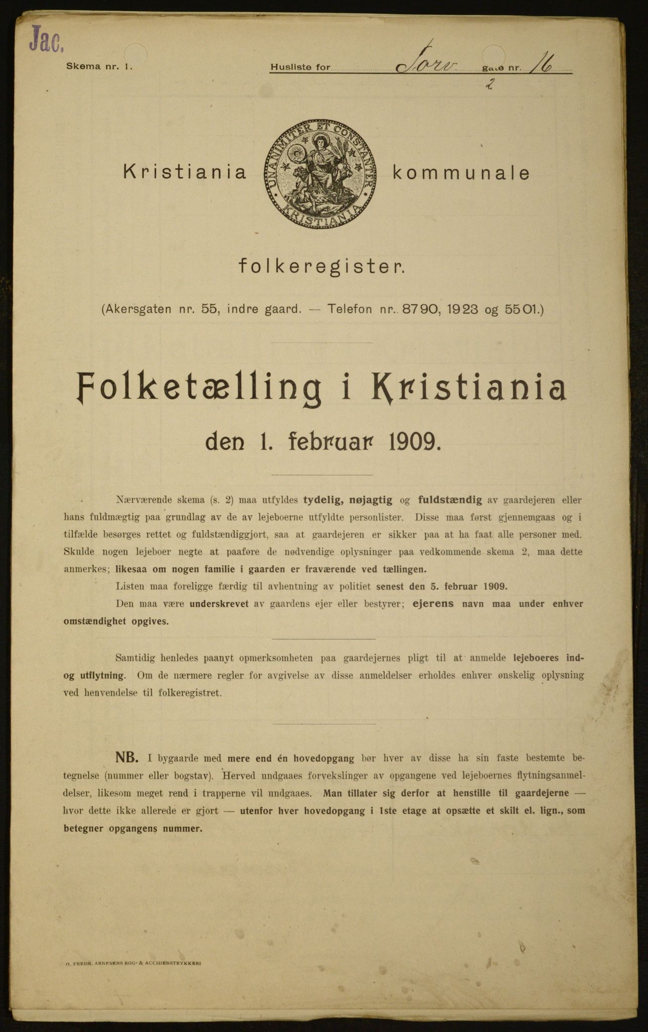 OBA, Municipal Census 1909 for Kristiania, 1909, p. 103398