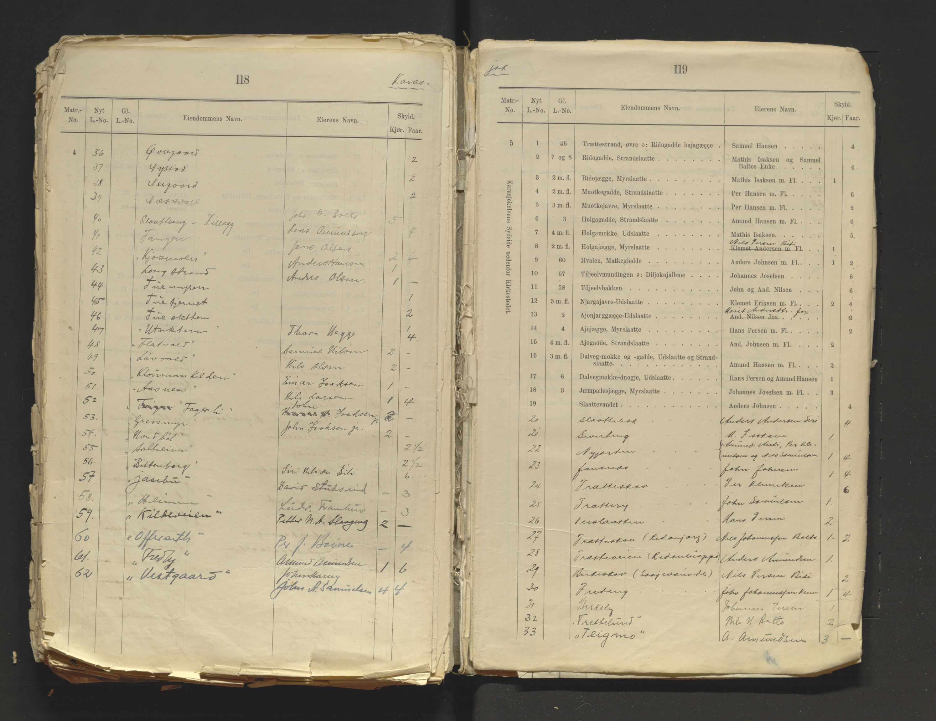 Tana fogderi/sorenskriveri, AV/SATØ-S-0058/I/Ip/L0254/0001: -- / Annet om tinglysing. Matrikkel, Tana sorenskriveri., 1884, p. 118-119