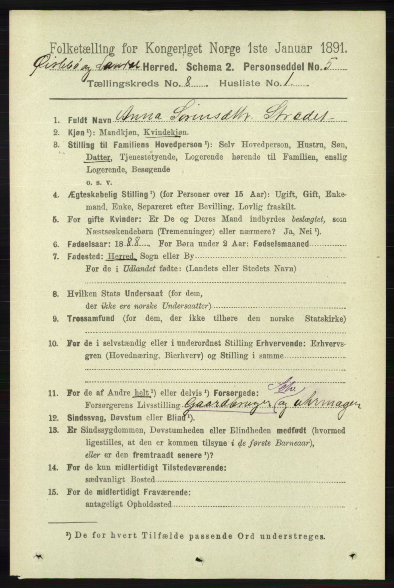 RA, 1891 census for 1021 Øyslebø og Laudal, 1891, p. 2109