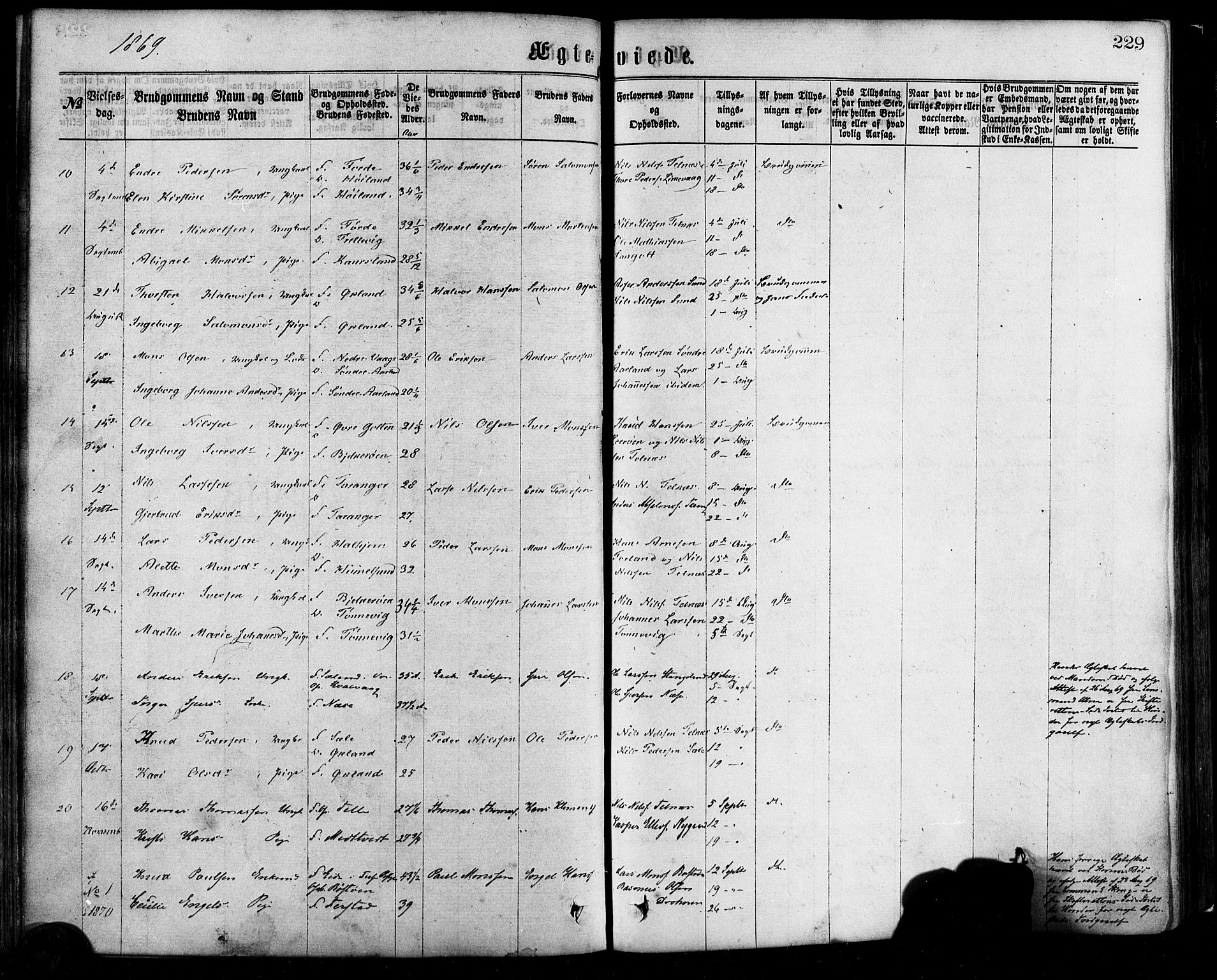 Sund sokneprestembete, AV/SAB-A-99930: Parish register (official) no. A 15, 1867-1881, p. 229