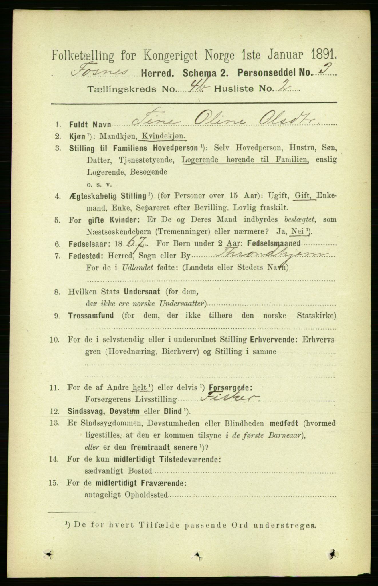 RA, 1891 census for 1748 Fosnes, 1891, p. 1720