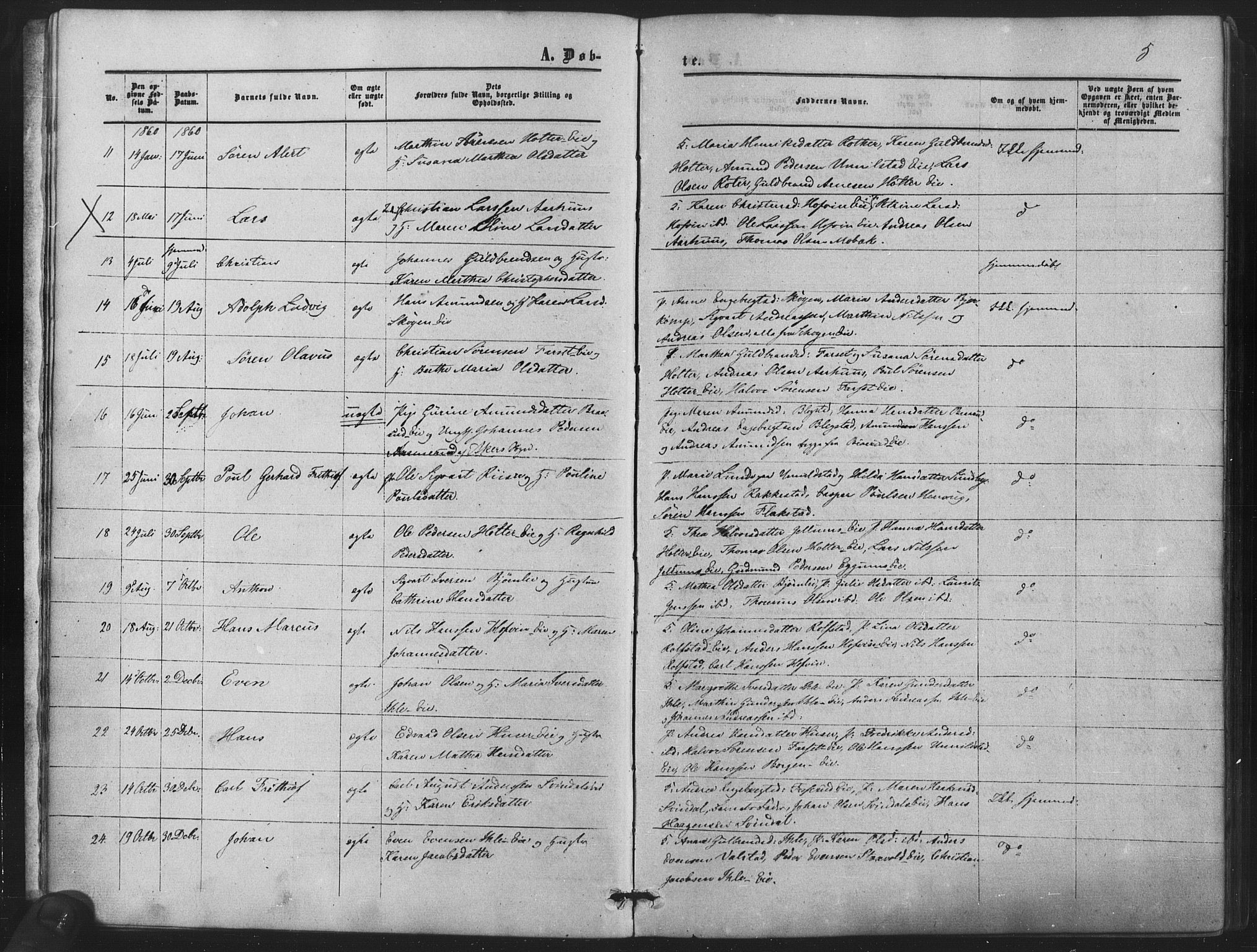 Nes prestekontor Kirkebøker, SAO/A-10410/F/Fb/L0001: Parish register (official) no. II 1, 1859-1882, p. 5