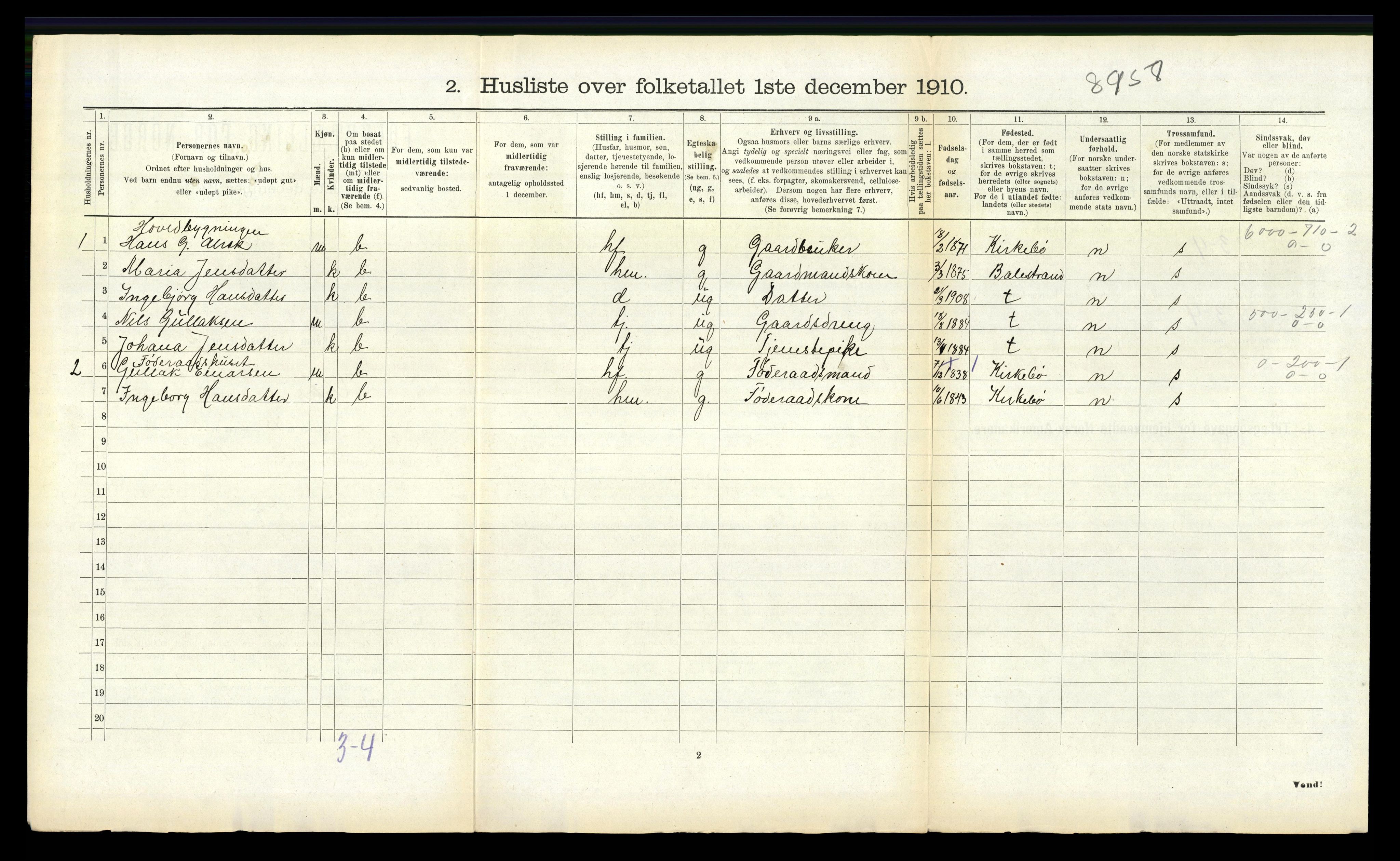 RA, 1910 census for Vik, 1910, p. 1050