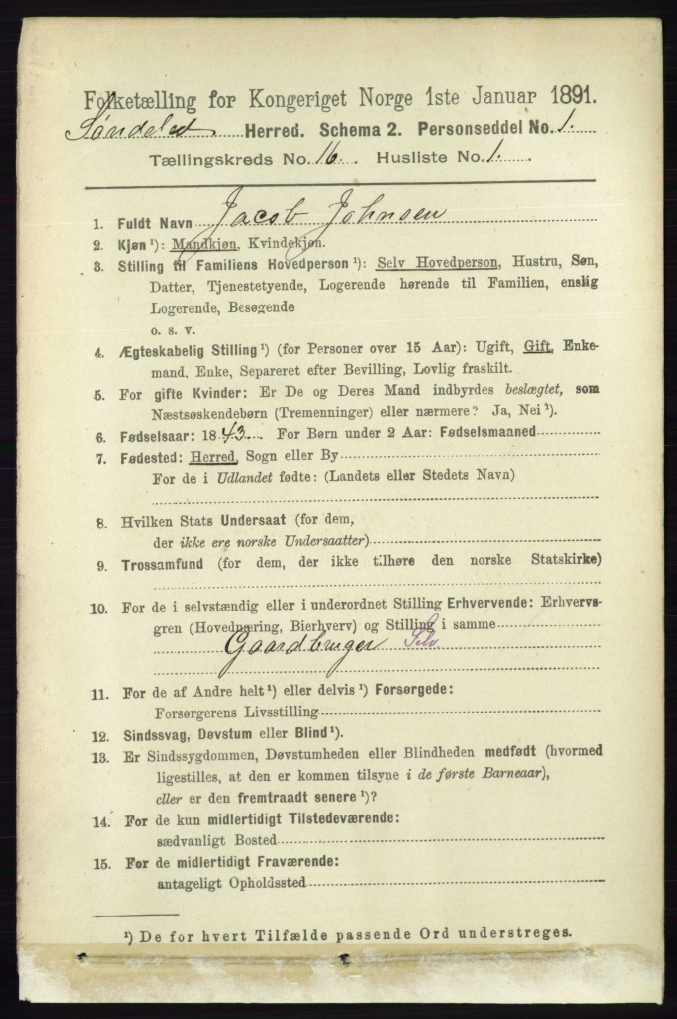 RA, 1891 census for 0913 Søndeled, 1891, p. 4521