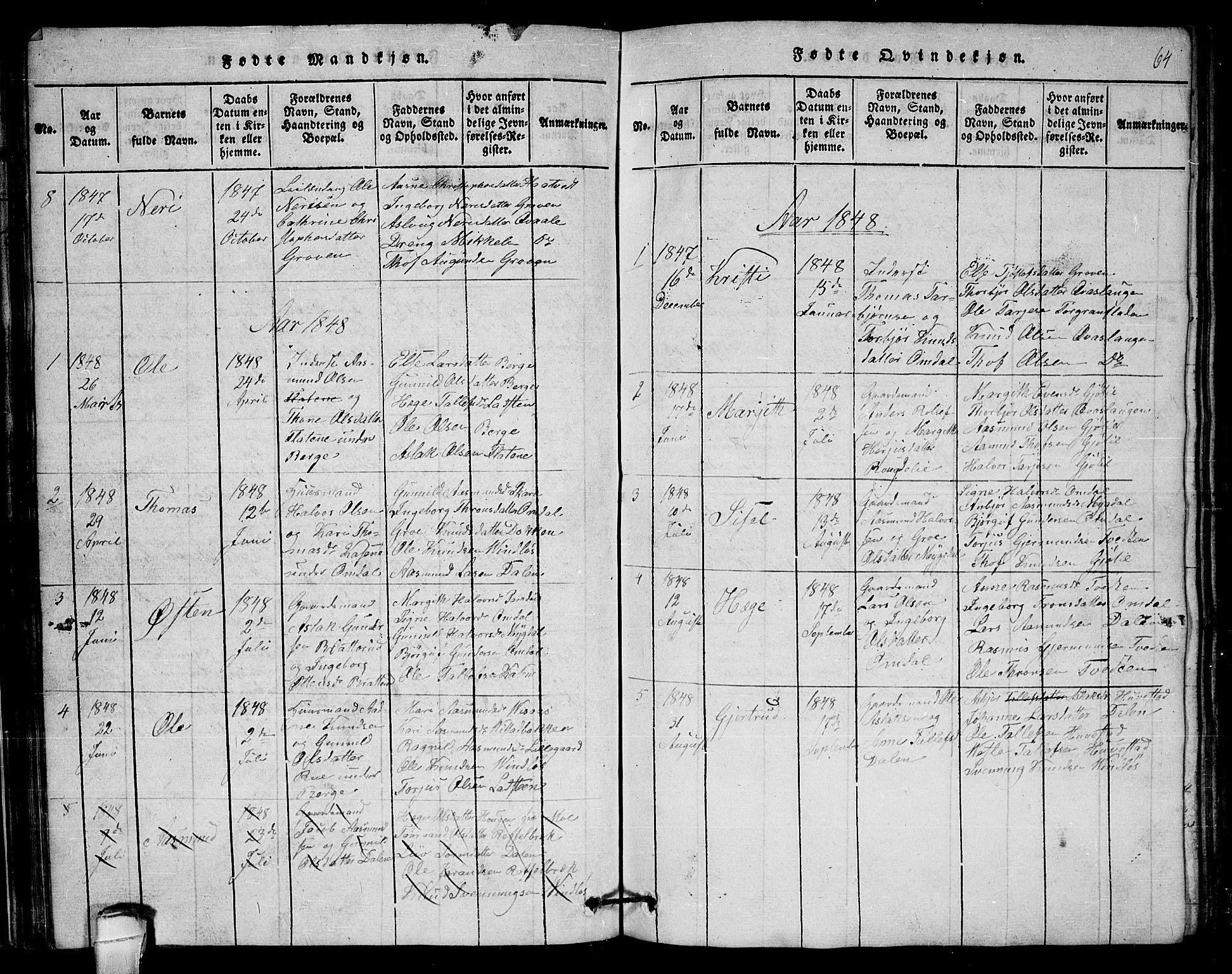 Lårdal kirkebøker, SAKO/A-284/G/Gb/L0001: Parish register (copy) no. II 1, 1815-1865, p. 64
