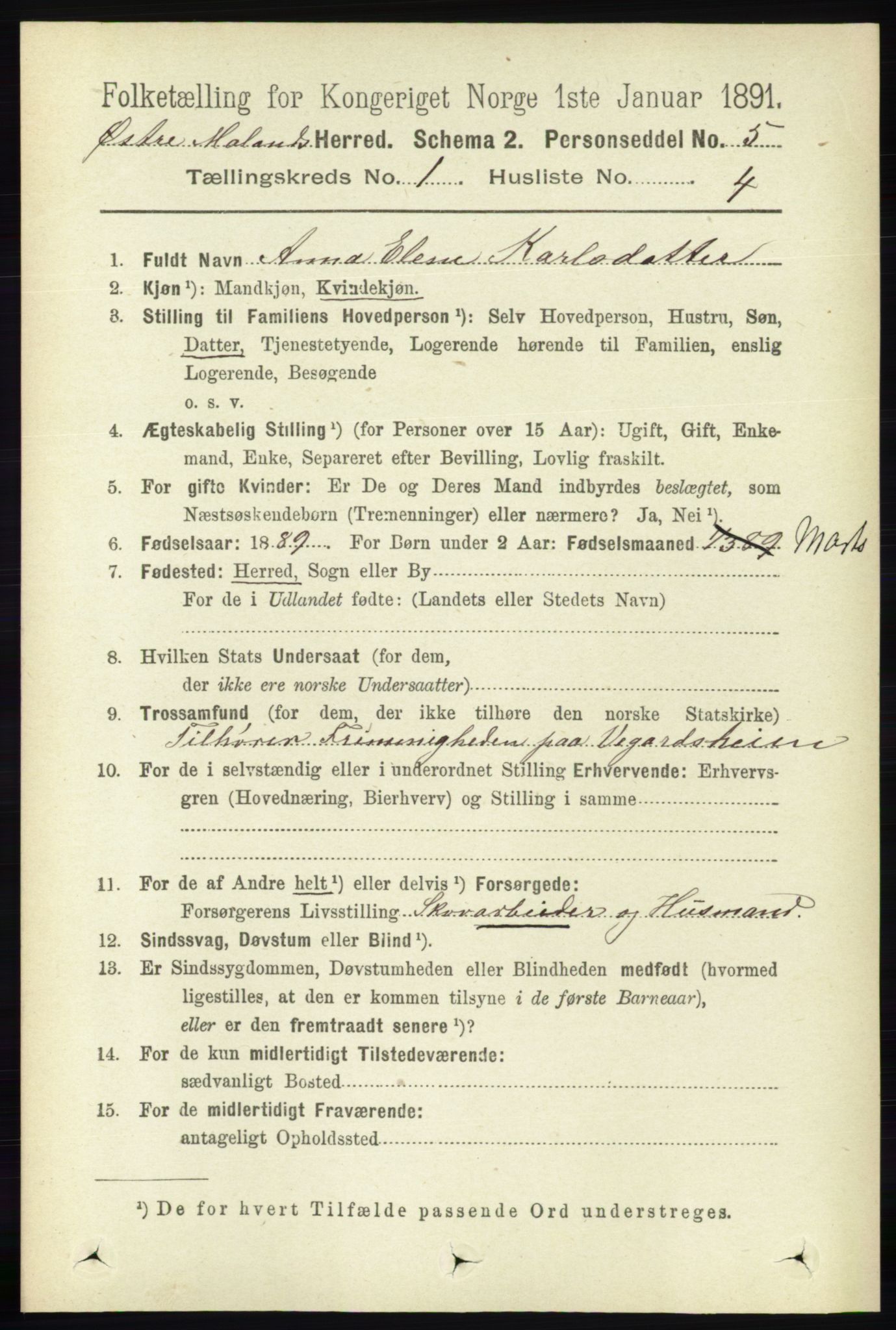 RA, 1891 census for 0918 Austre Moland, 1891, p. 112