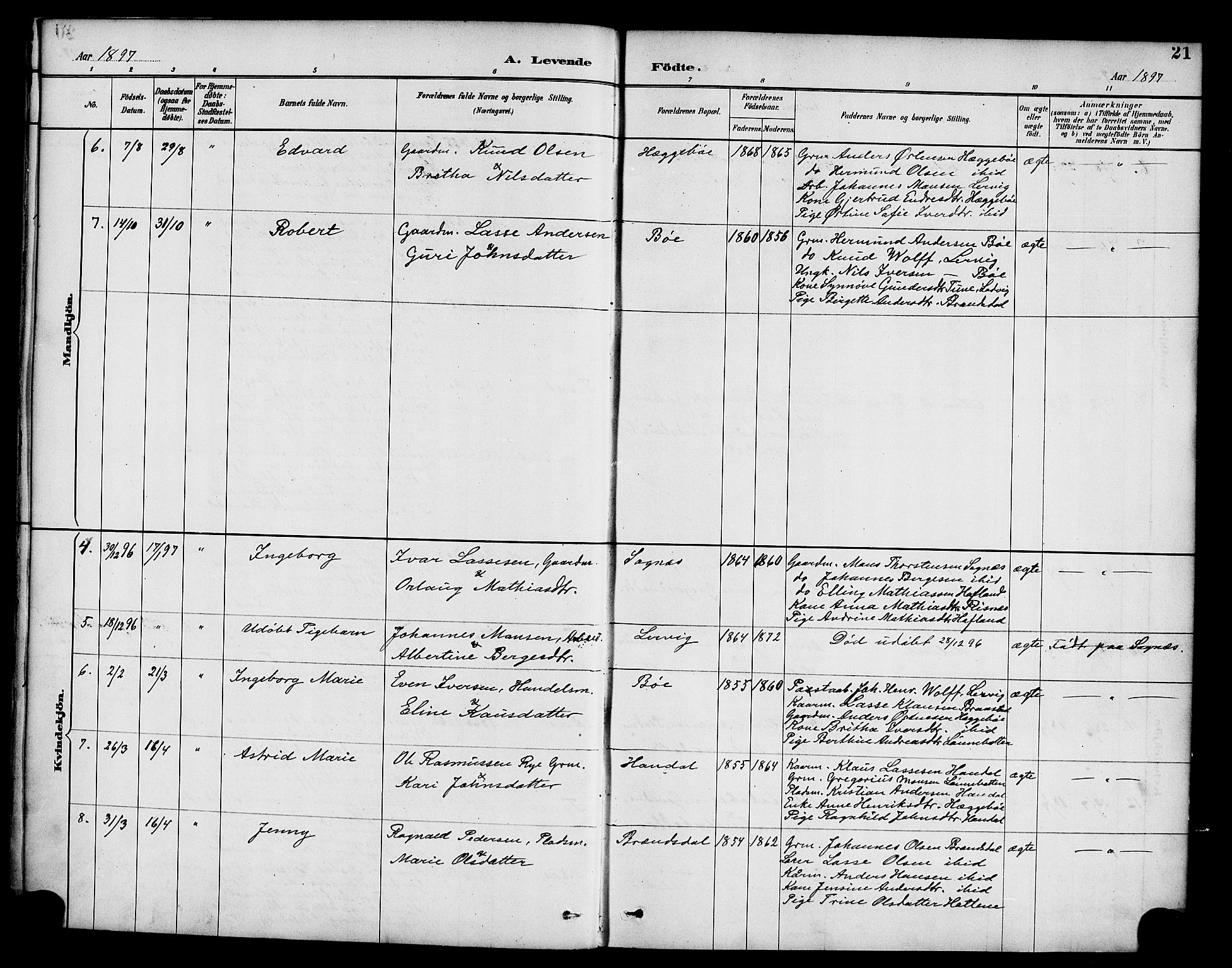 Hyllestad sokneprestembete, SAB/A-80401: Parish register (official) no. C 1, 1886-1904, p. 21