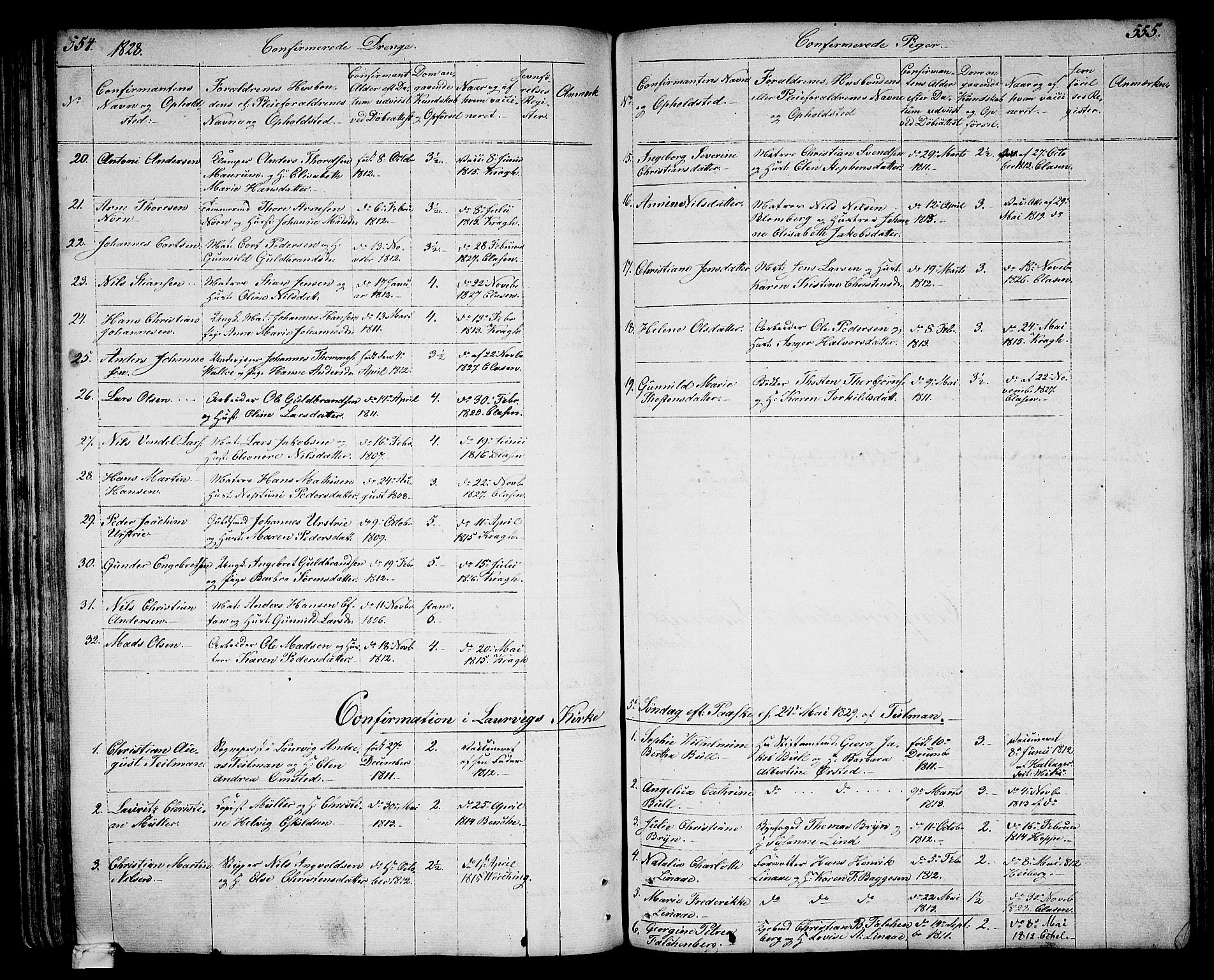 Larvik kirkebøker, SAKO/A-352/G/Ga/L0002: Parish register (copy) no. I 2, 1807-1830, p. 554-555