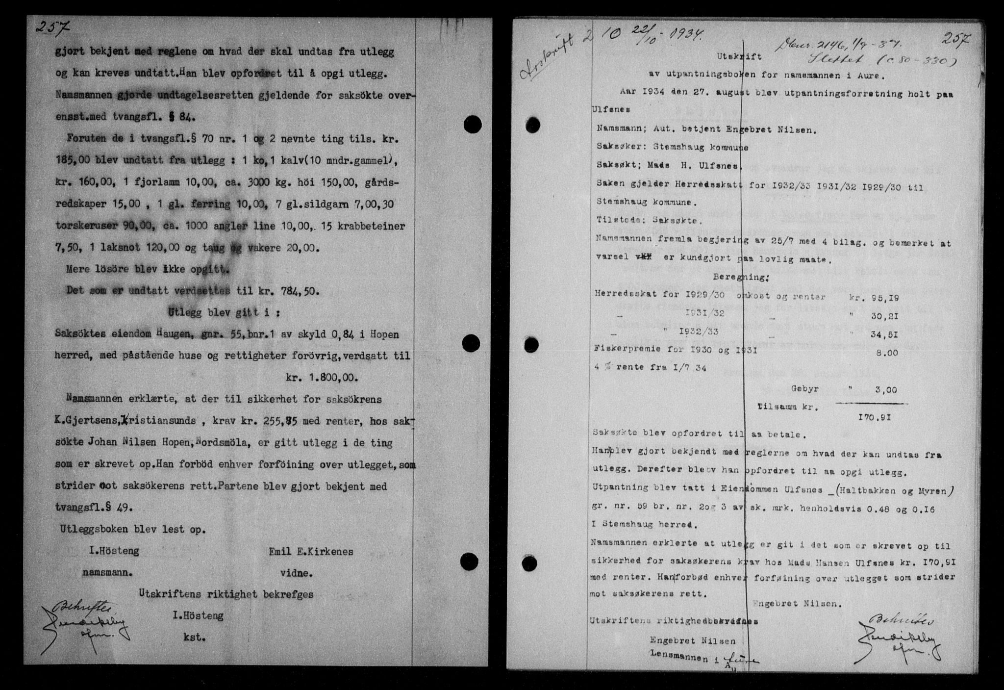 Nordmøre sorenskriveri, AV/SAT-A-4132/1/2/2Ca/L0082: Mortgage book no. 72, 1934-1934, Deed date: 22.10.1934