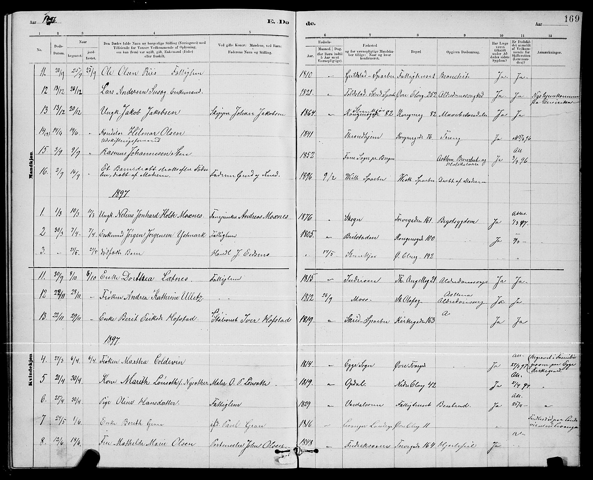 Ministerialprotokoller, klokkerbøker og fødselsregistre - Nord-Trøndelag, SAT/A-1458/739/L0374: Parish register (copy) no. 739C02, 1883-1898, p. 169