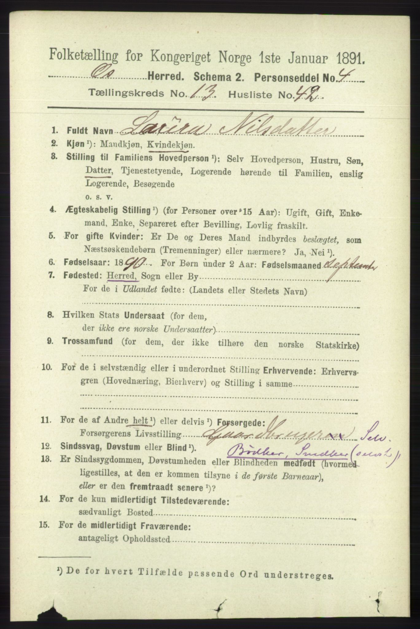 RA, 1891 census for 1243 Os, 1891, p. 3053